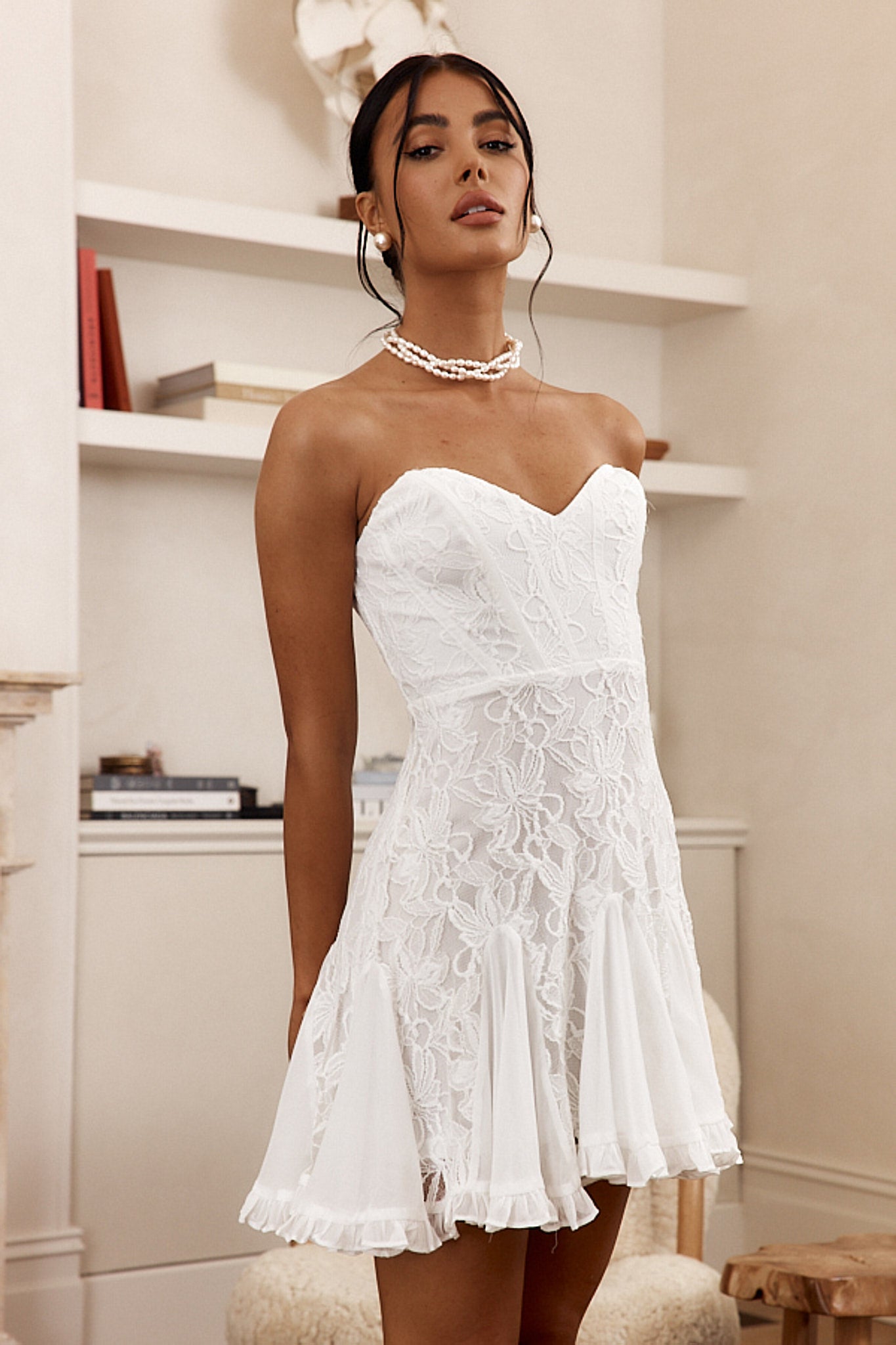 Emile Sweetheart Neckline Godet Mini Dress Off White by Selfie Leslie