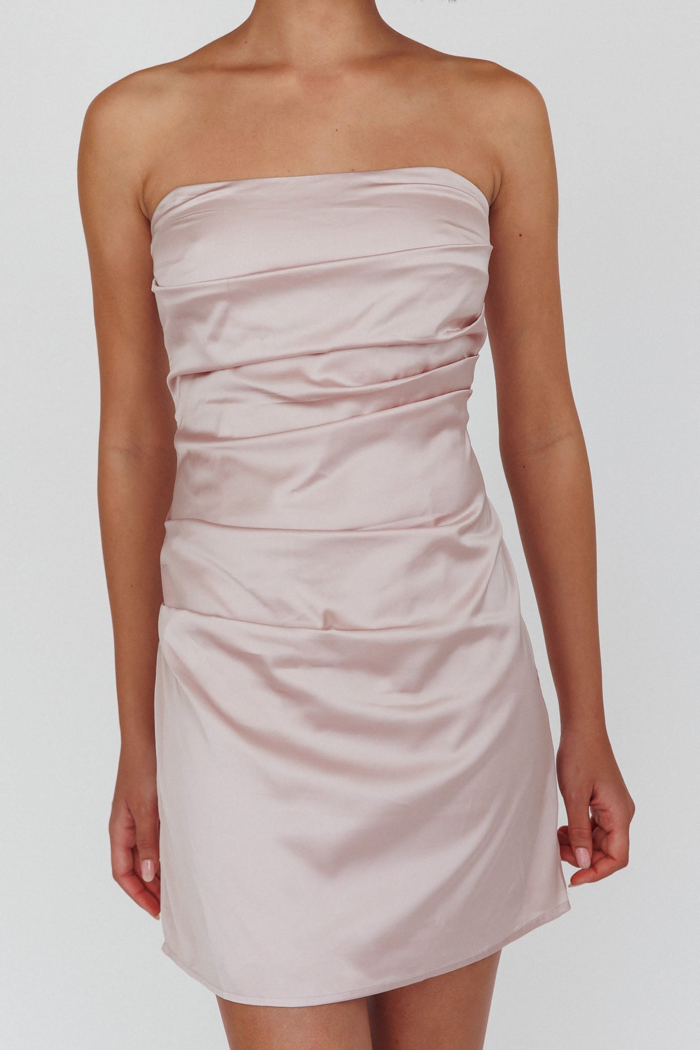 Love Waits Strapless Side Pleat Mini Dress Dirty Blush by Selfie Leslie