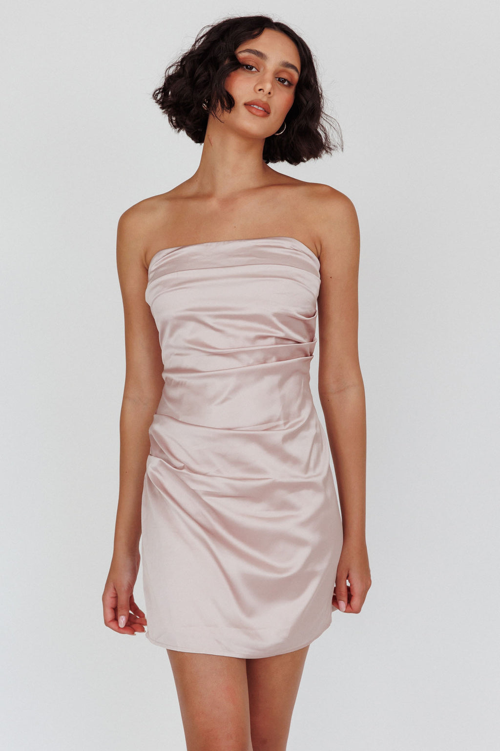 Love Waits Strapless Side Pleat Mini Dress Dirty Blush by Selfie Leslie