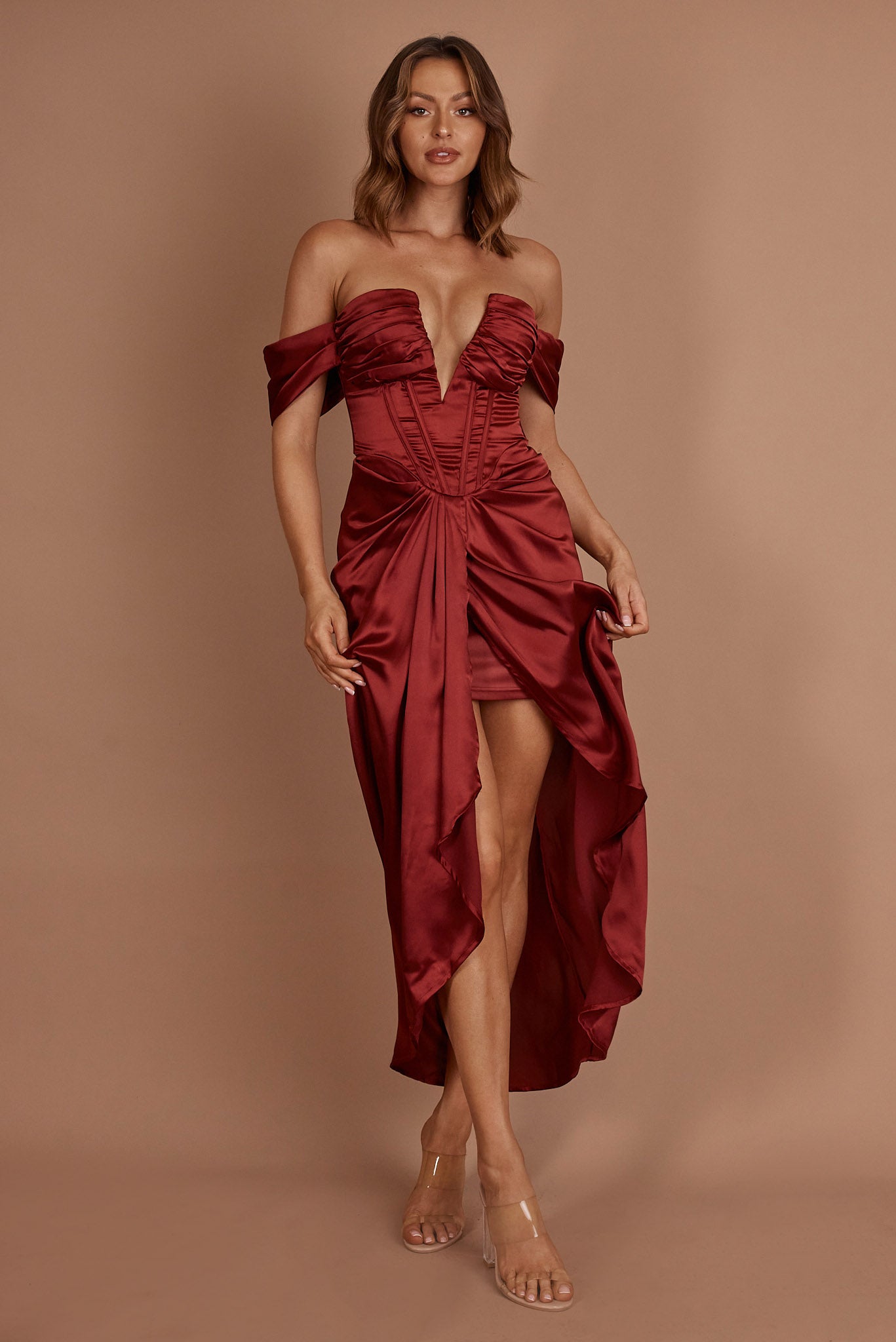 Mariesa Plunging Neckline Dress Red by Selfie Leslie