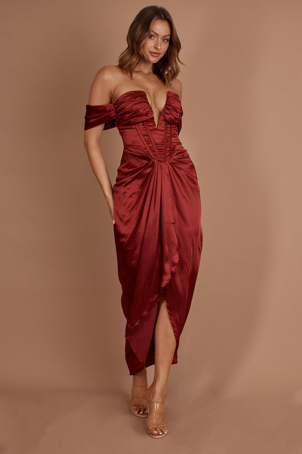 Mariesa Plunging Neckline Dress Red by Selfie Leslie