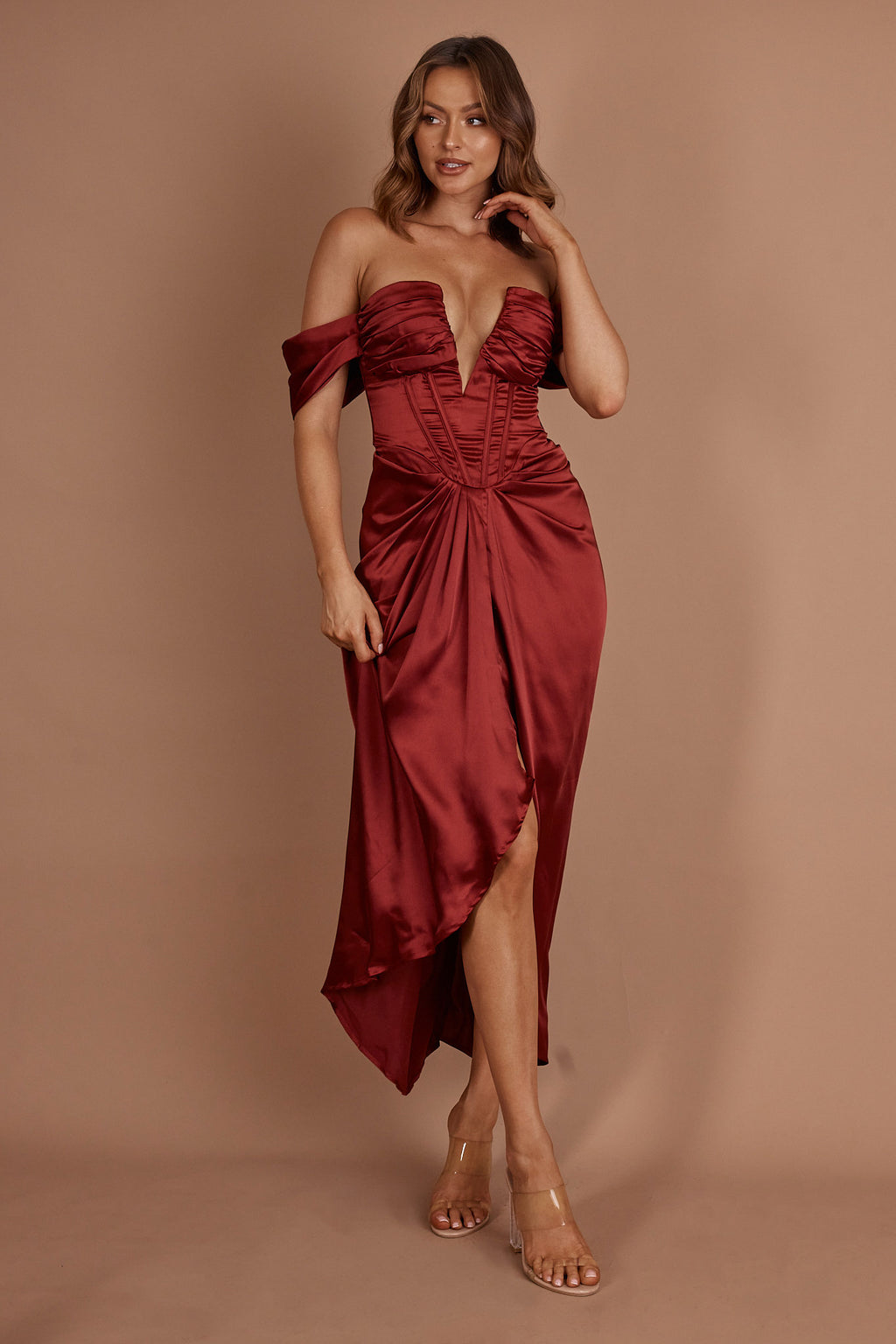 Mariesa Plunging Neckline Dress Red by Selfie Leslie