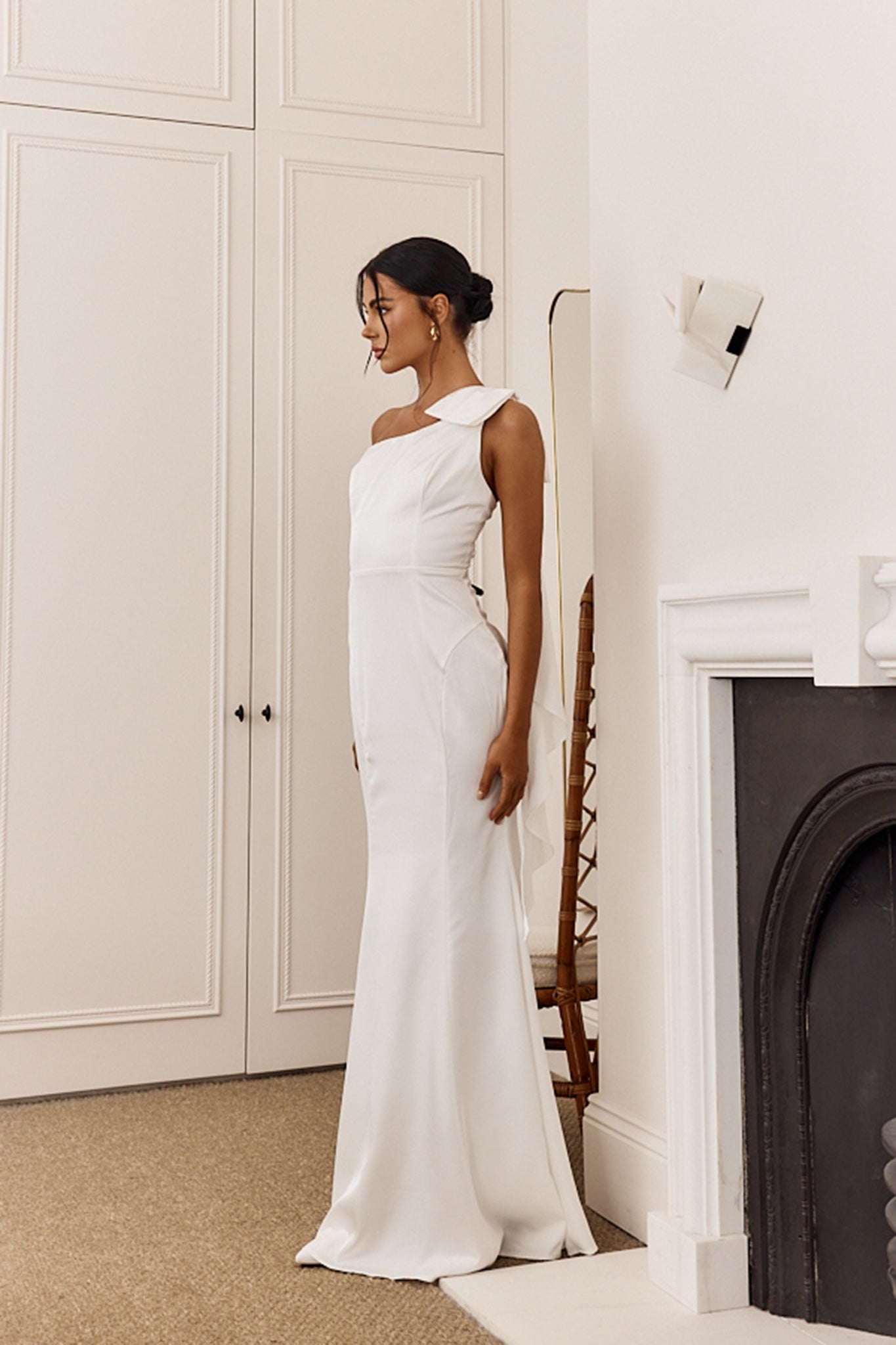 Carriann One-Shoulder Bow Maxi Dress White by Selfie Leslie