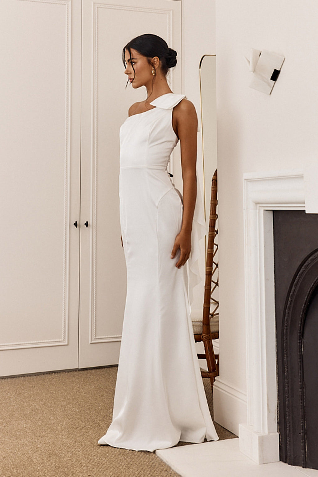 Carriann One-Shoulder Bow Maxi Dress White by Selfie Leslie