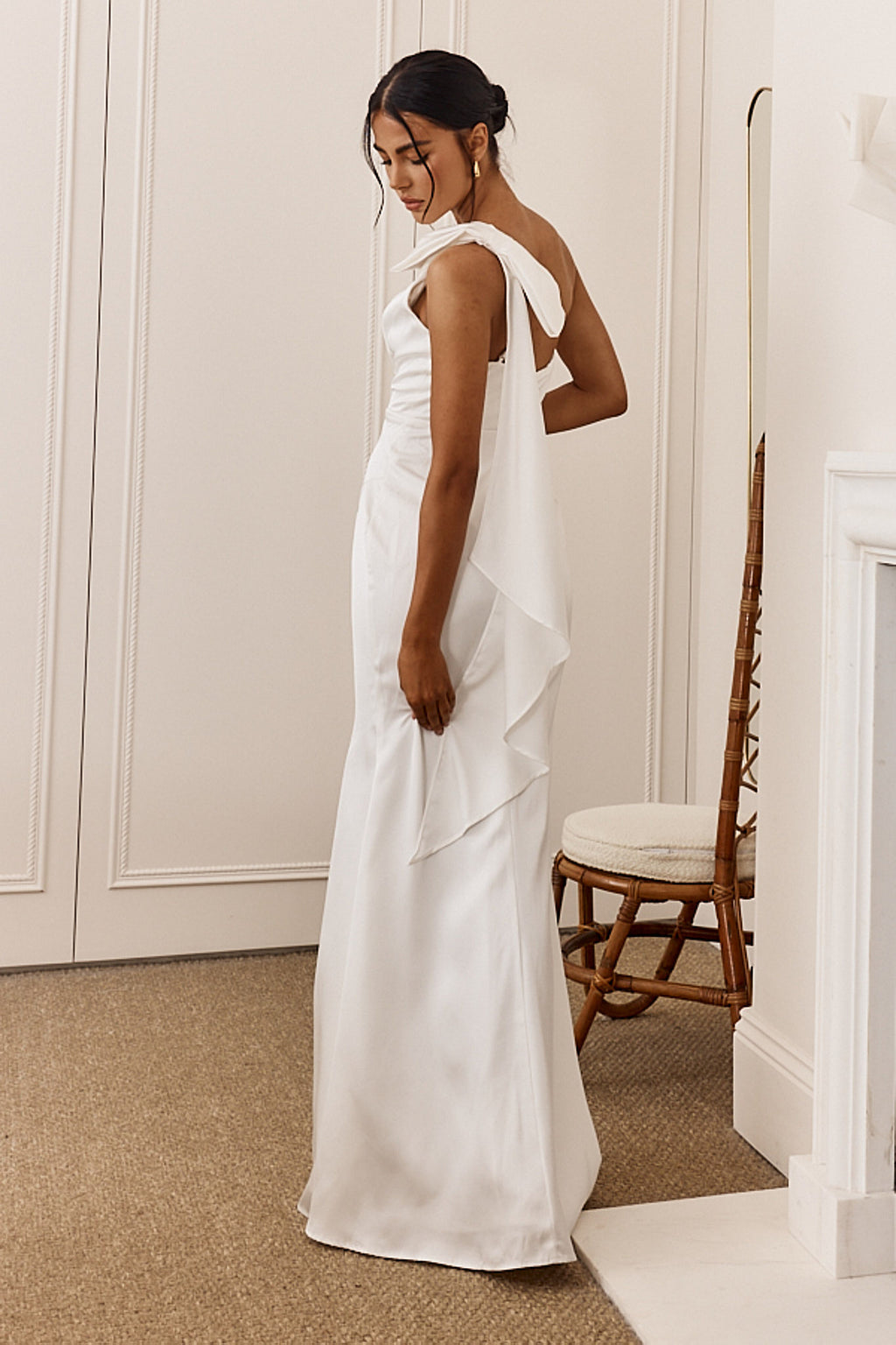 Carriann One-Shoulder Bow Maxi Dress White by Selfie Leslie