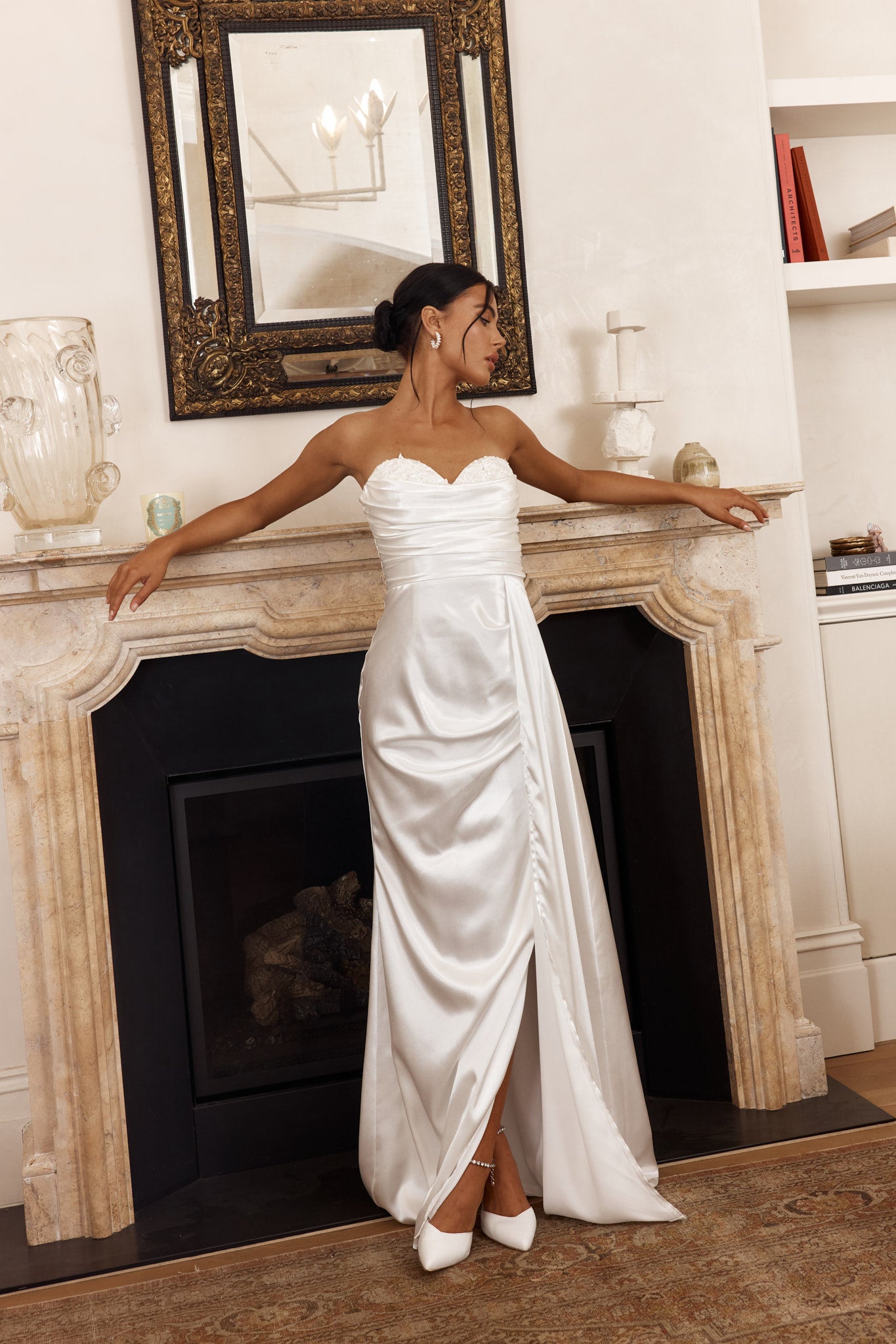 Ahava Sweetheart Applique Satin Maxi Dress White by Selfie Leslie