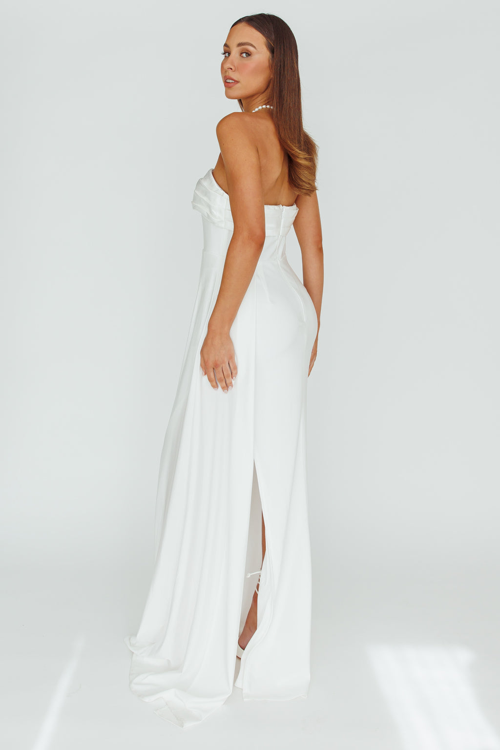 The One Strapless Maxi Dress White by Selfie Leslie