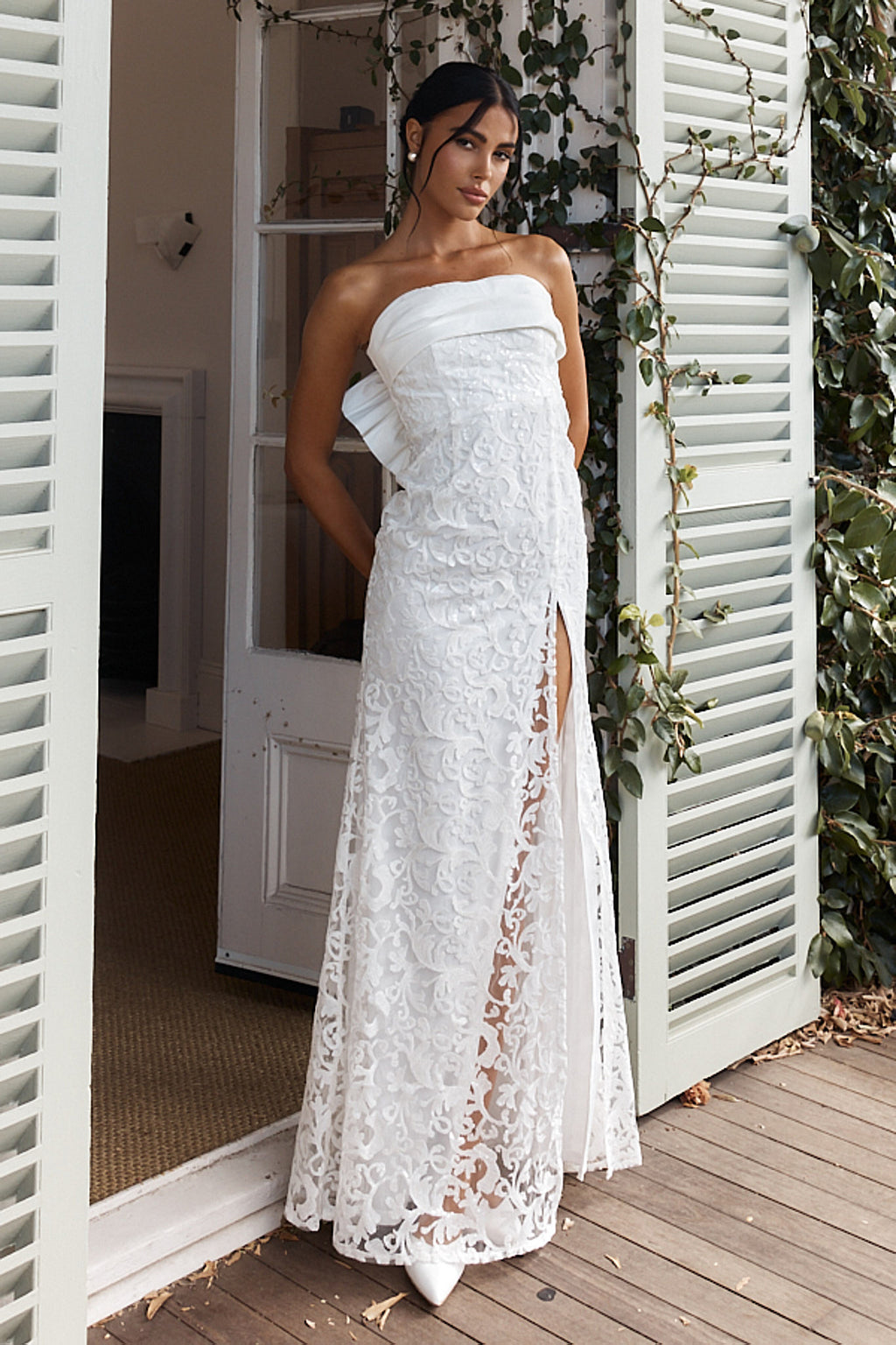 Delphina Strapless Bow Back Lace Dress Ivory | Selfie Leslie Delphina Strapless Bow Back Lace Dress Ivory | Selfie Leslie