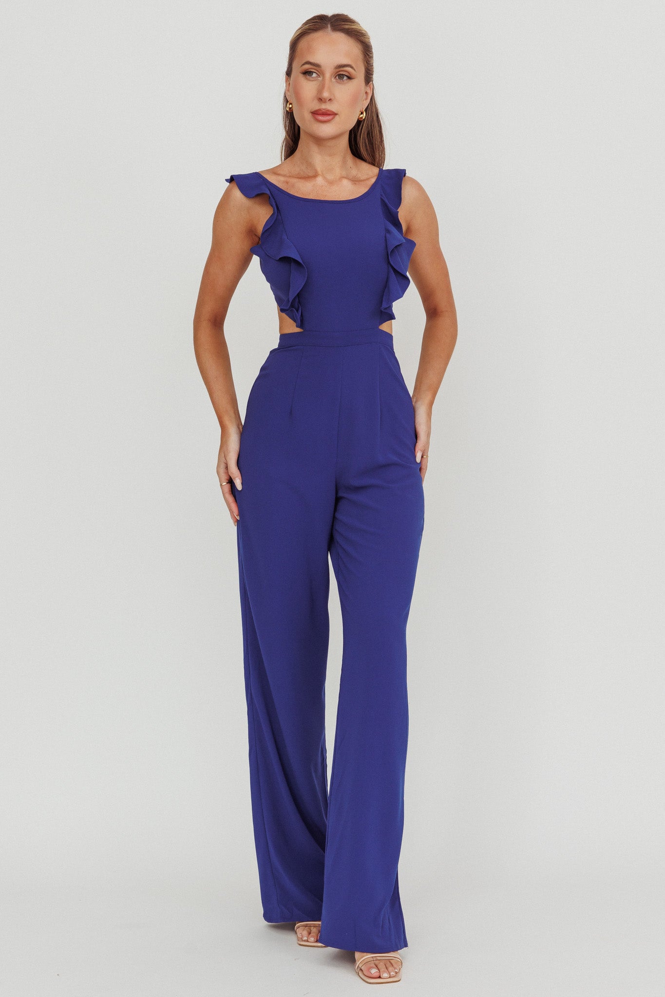 Kiss Me Sleeveless Ruffle Jumpsuit Blue– Selfie Leslie