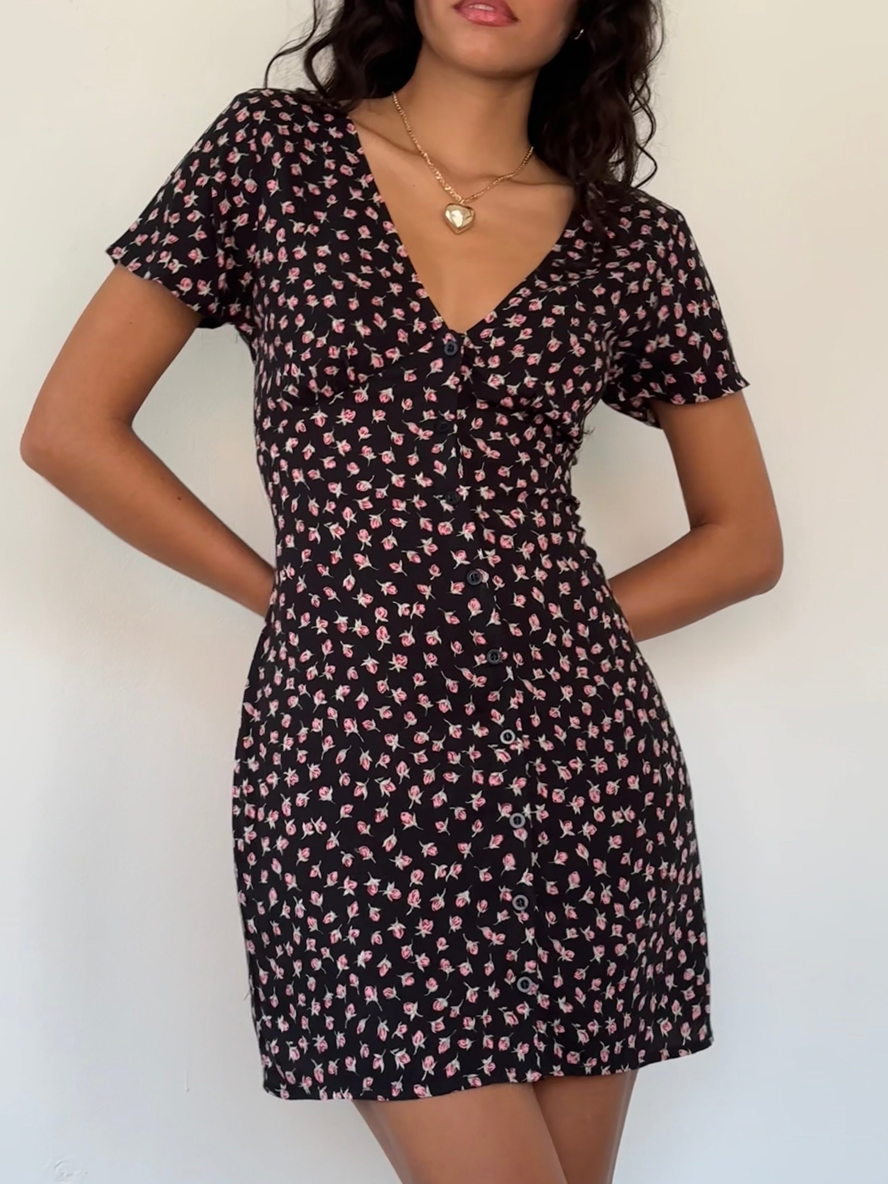 button front mini dress Field Trip Button Front Mini Dress Black Floral