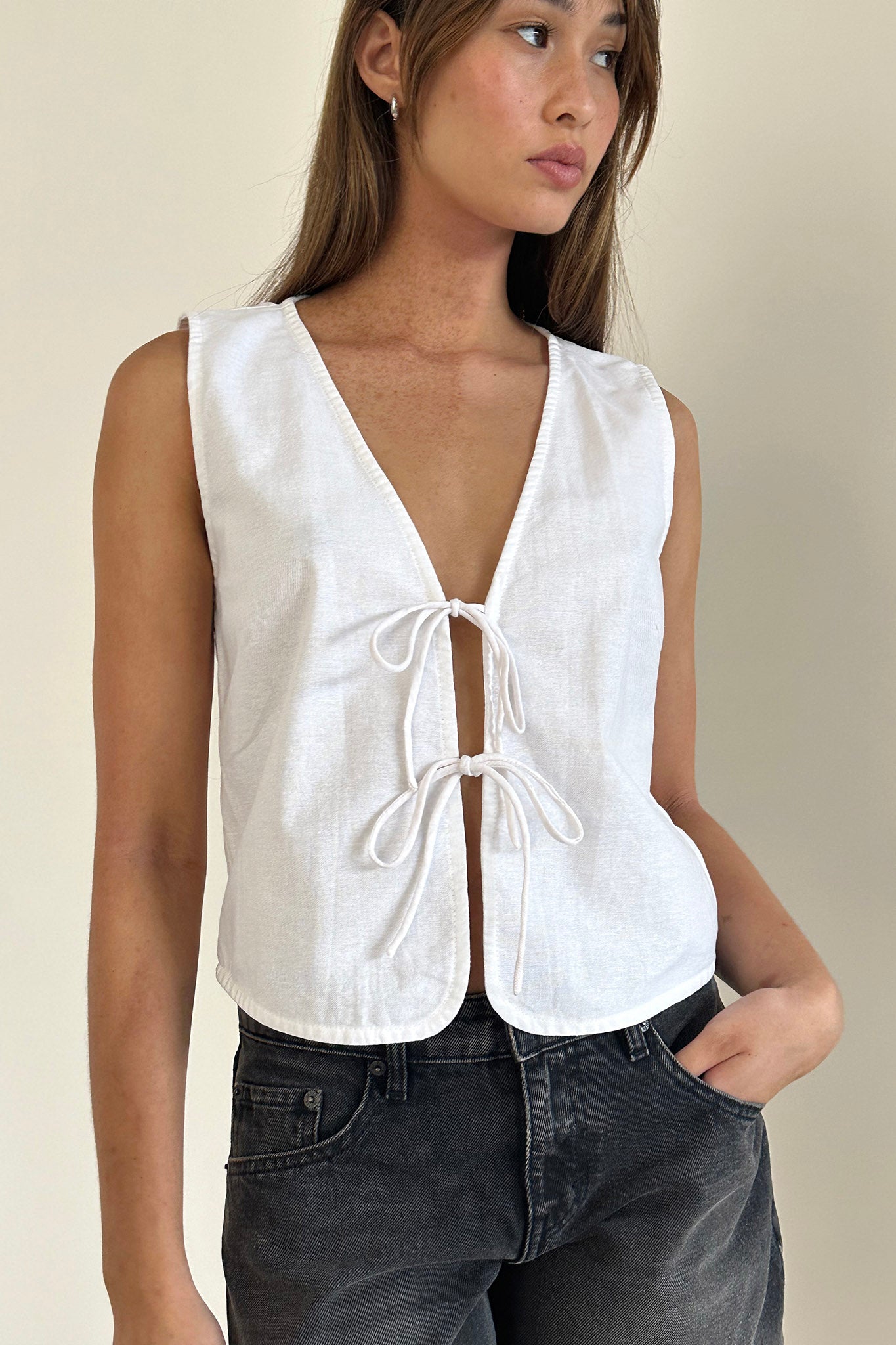 Shop the Nuvo Tie Front Vest Top White