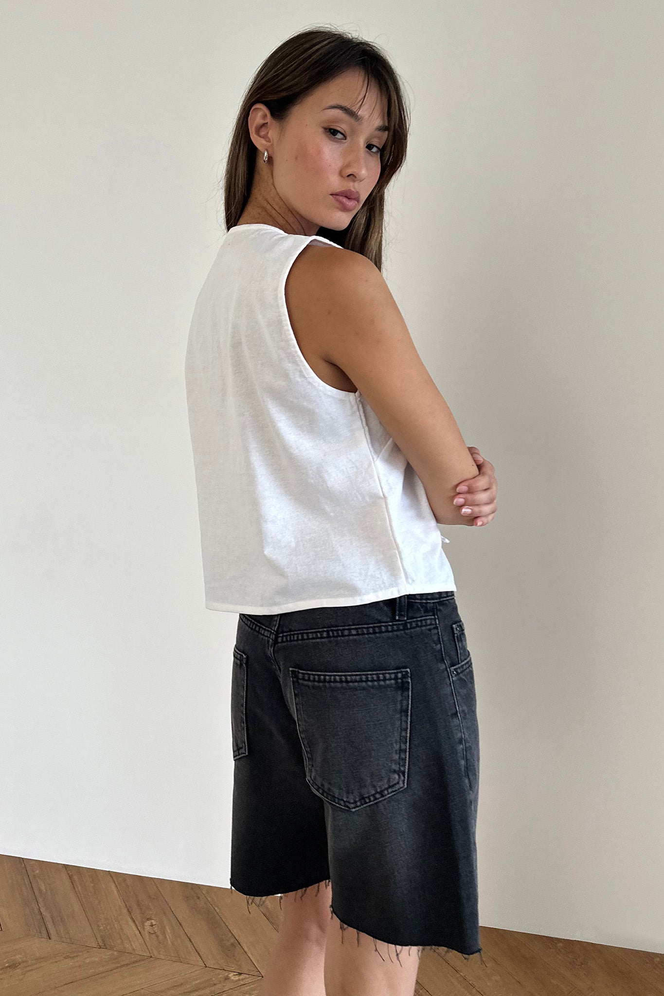 Nuvo Tie Front Vest Top White | Selfie Leslie