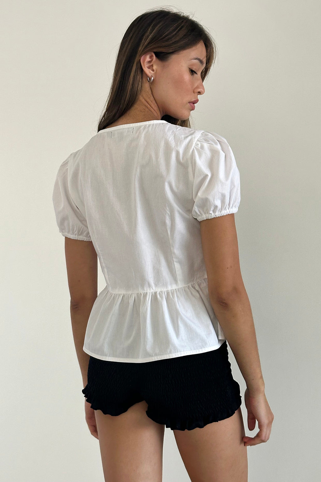 Scandi Puff Sleeve Tie Front Top White by Selfie Leslie
