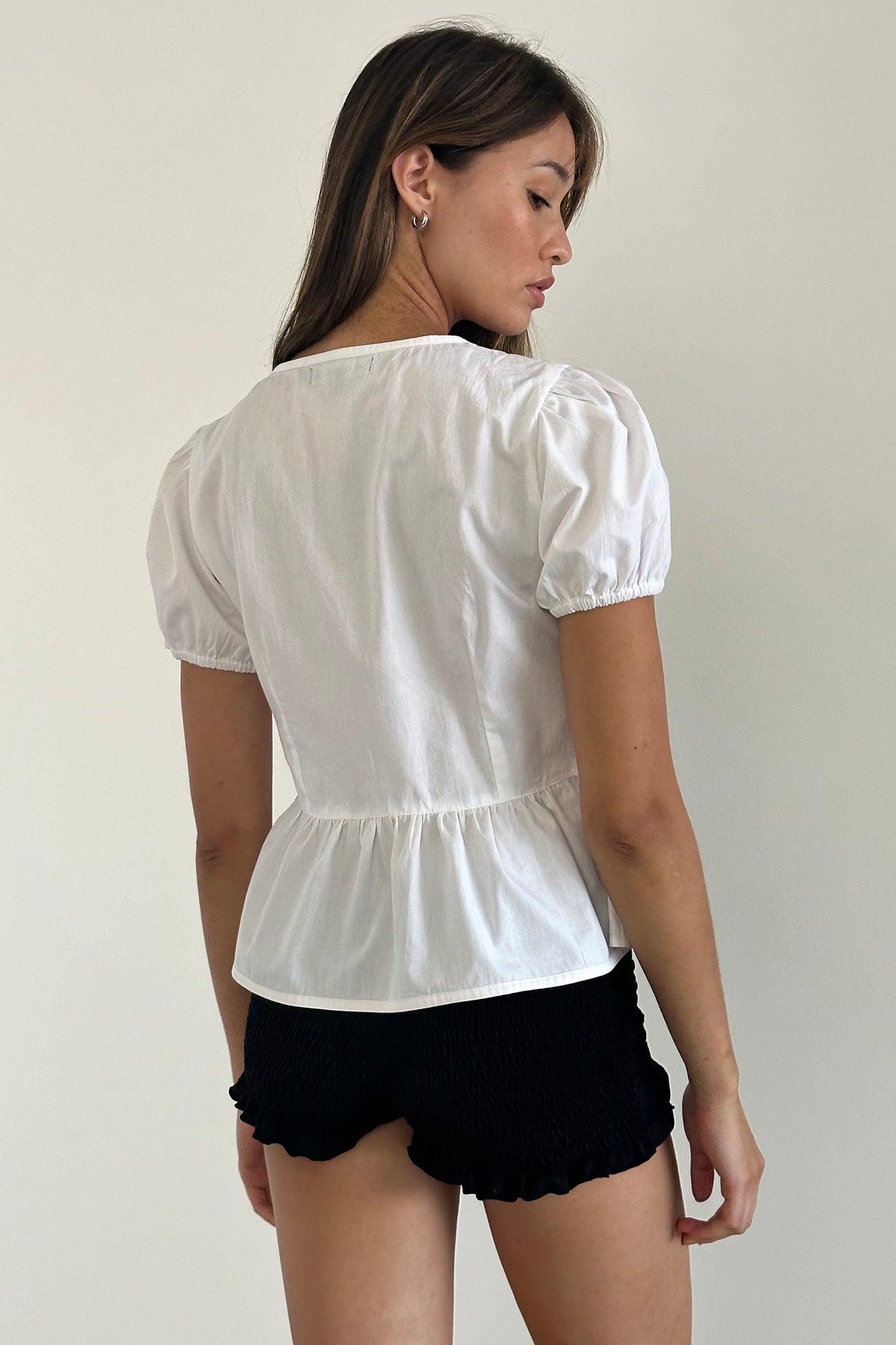 Scandi Puff Sleeve Tie Front Top White by Selfie Leslie