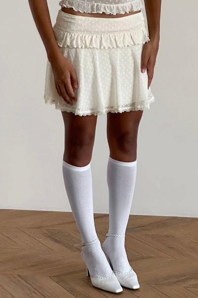 Gastri Mini Skirt In Ivory Polka Flock– Selfie Leslie