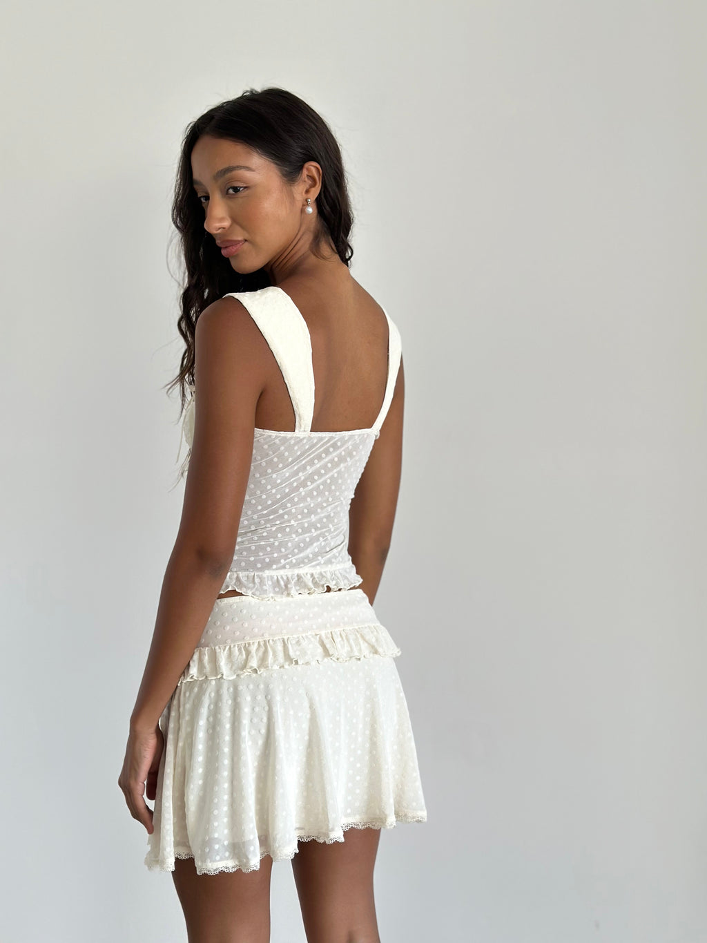 Gastri Mini Skirt In Ivory Polka Flock by Selfie Leslie