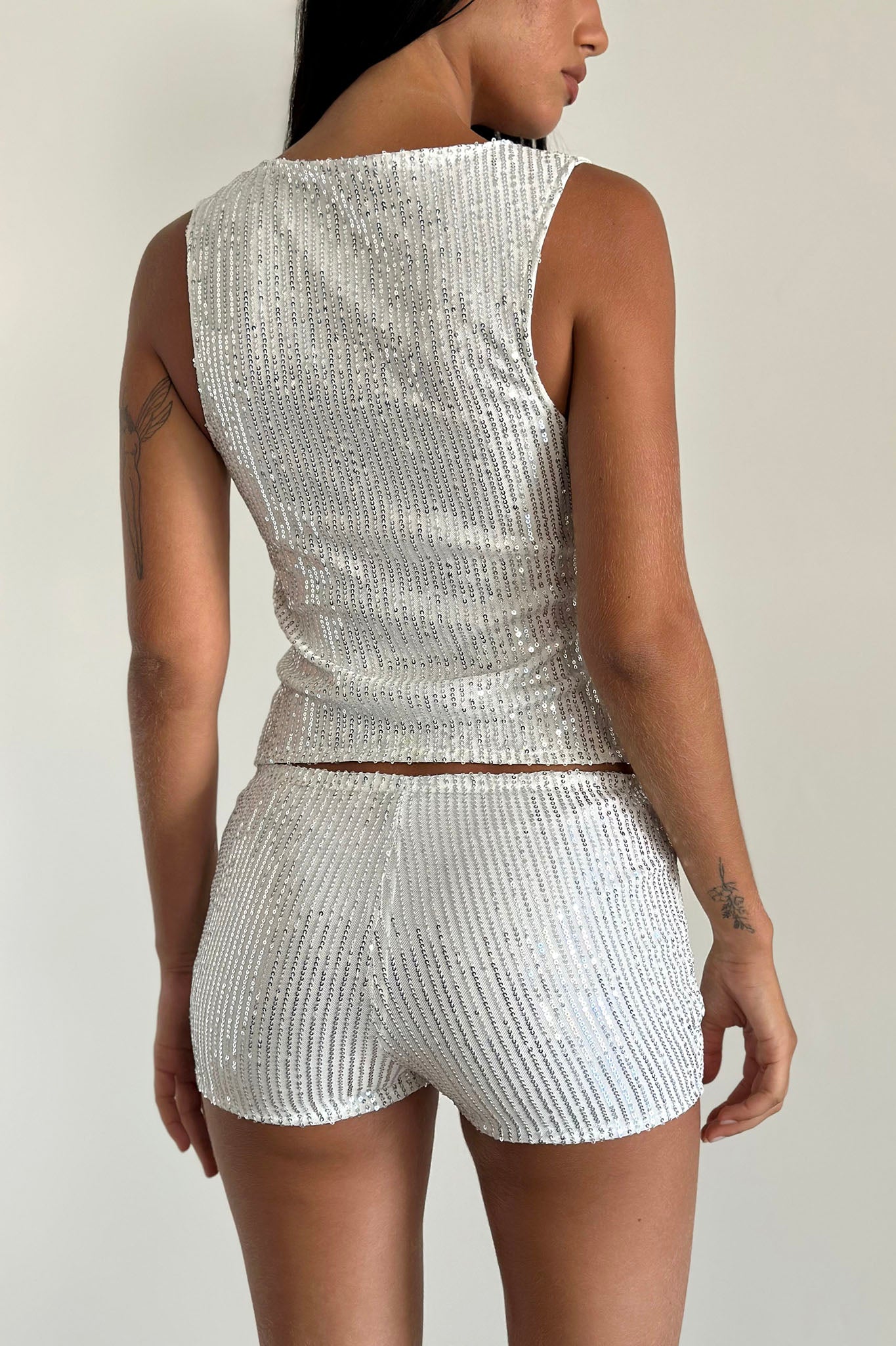 Erna Shorts Silver Chrome Sequin by Selfie Leslie