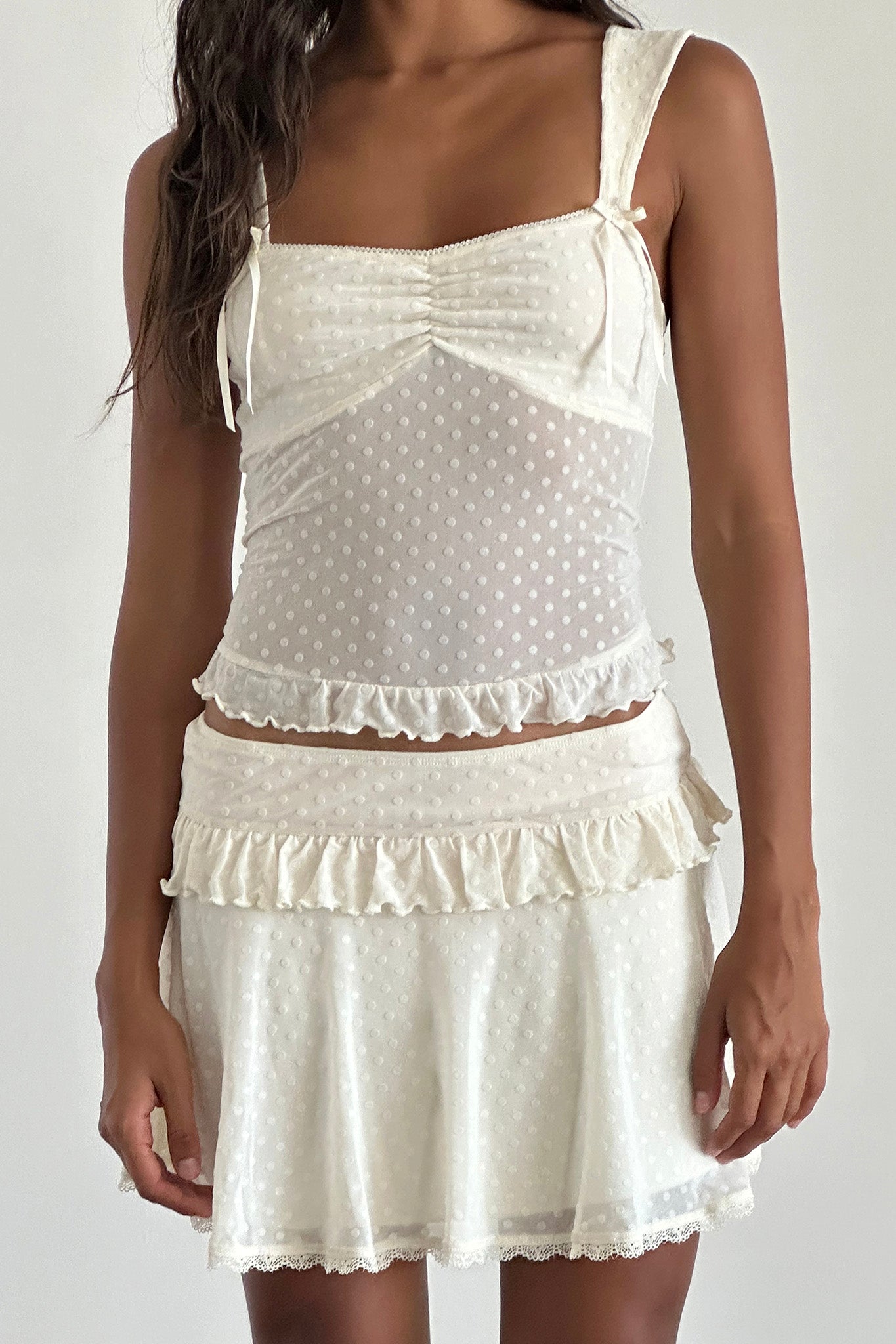 Bartila Top In Ivory Polka Flock by Selfie Leslie