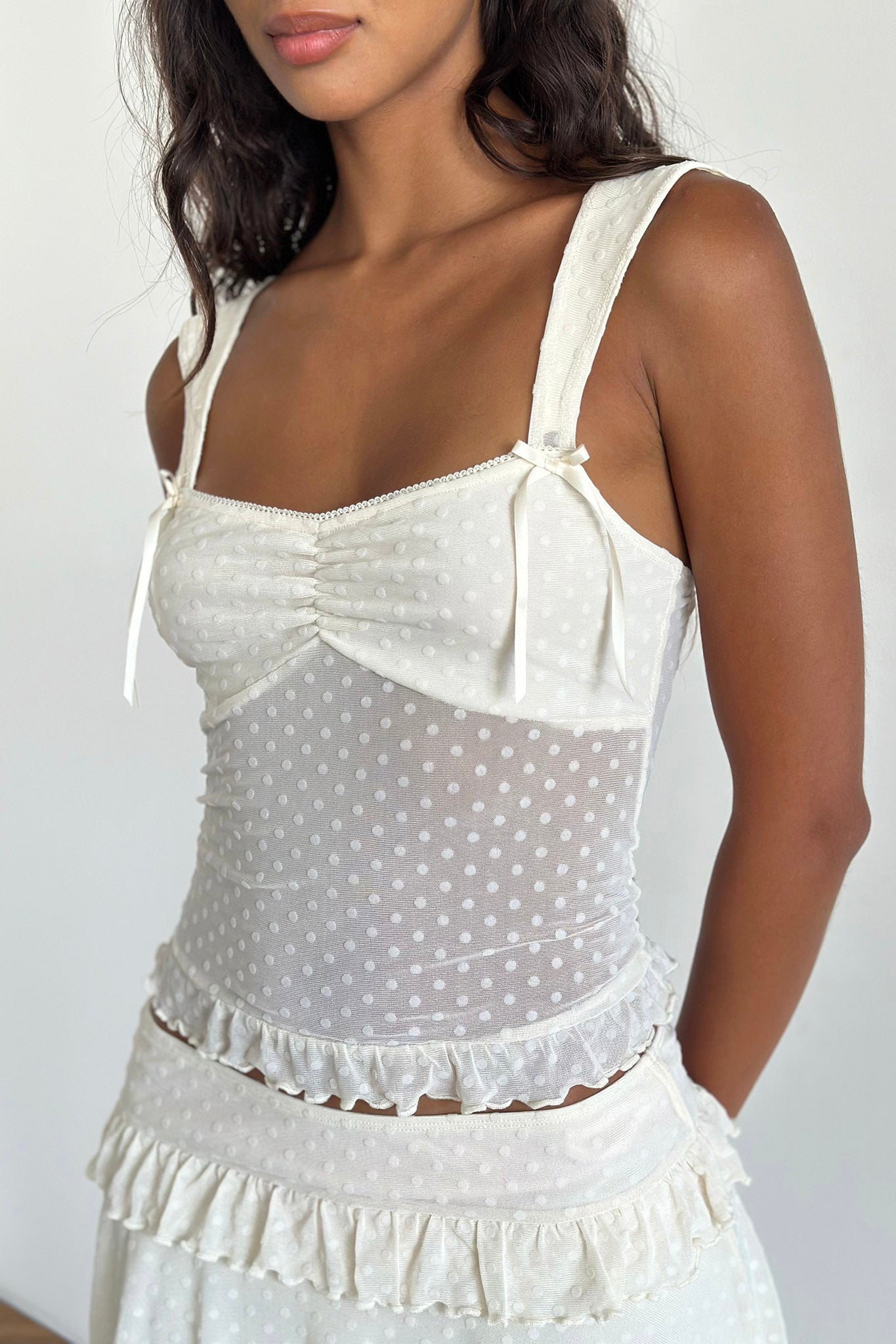 Bartila Top In Ivory Polka Flock by Selfie Leslie