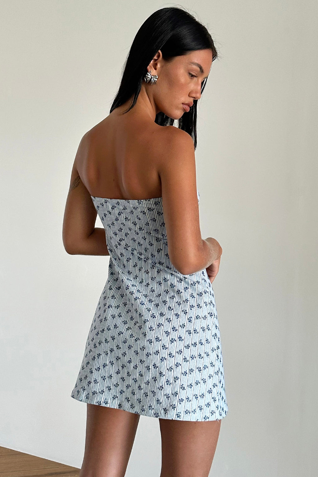 Javaya Bandeau Mini Dress Blue Stripe by Selfie Leslie