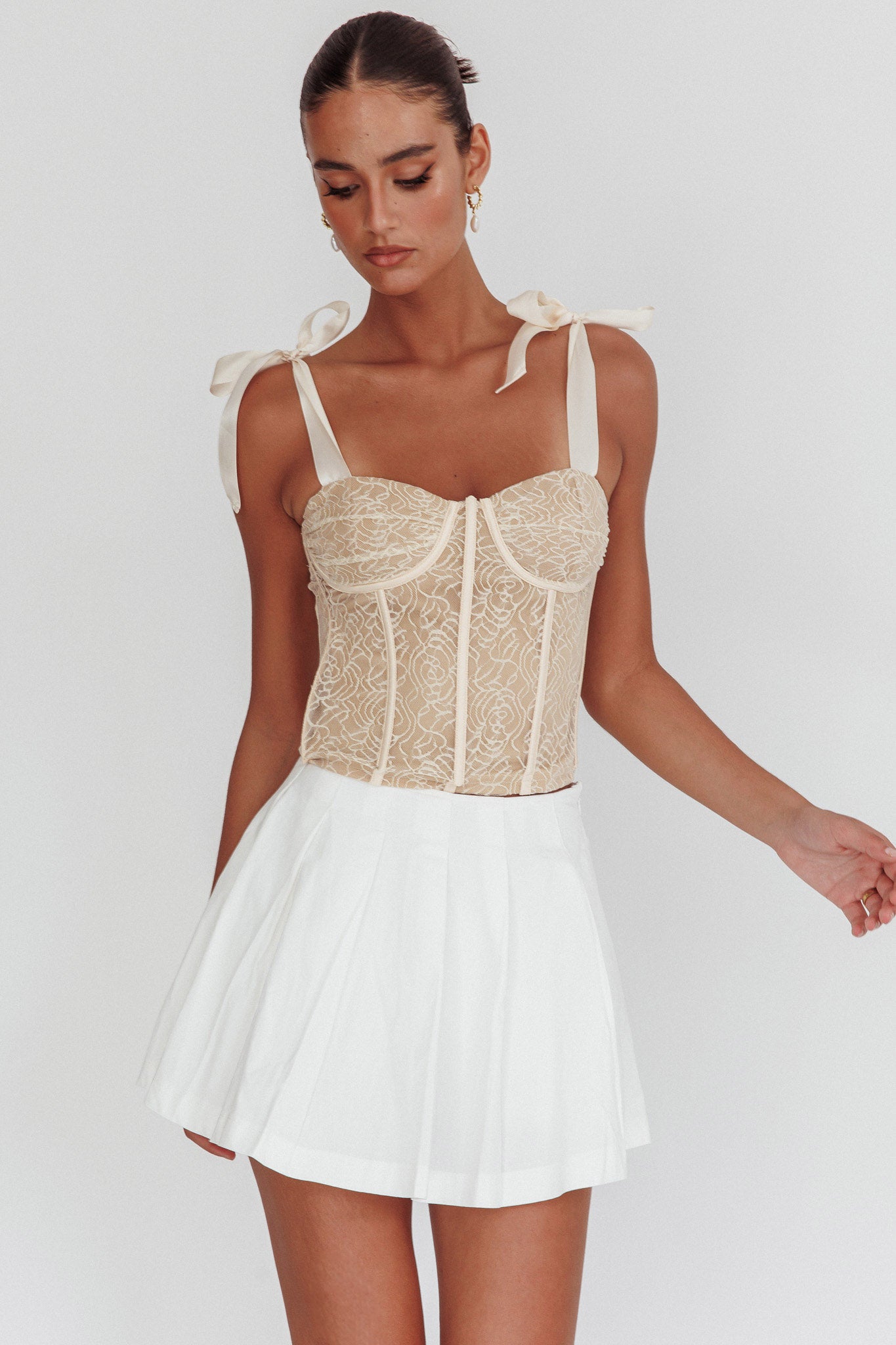Rori Pleated Skirt Off White by Selfie Leslie