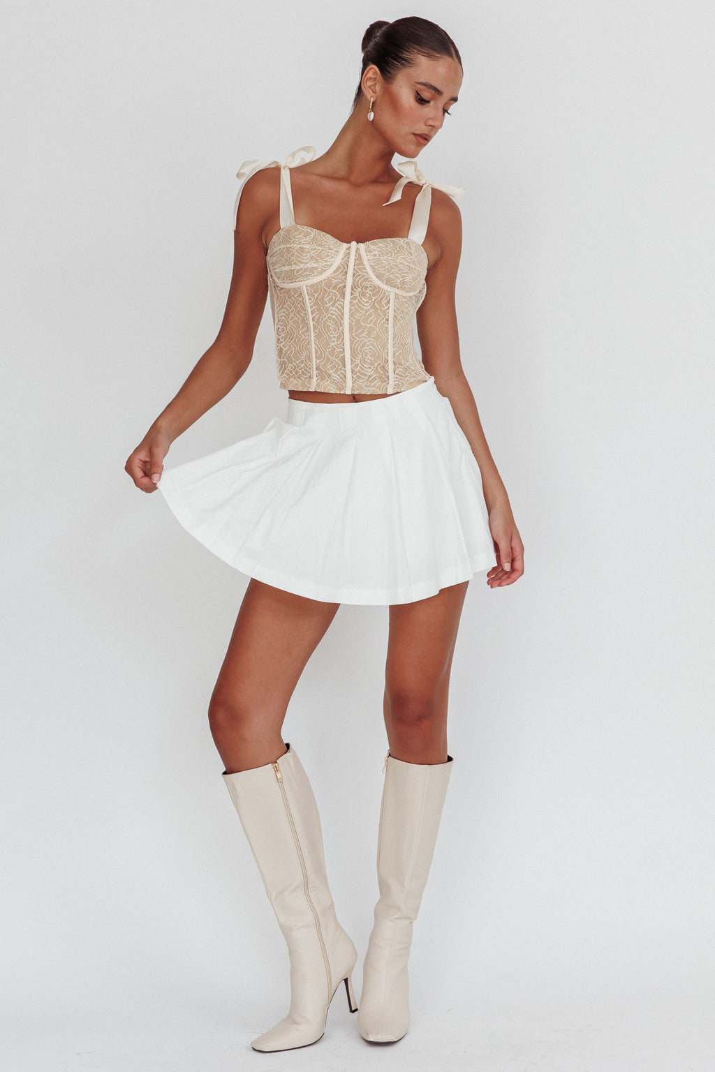 Rori Pleated Skirt Off White by Selfie Leslie