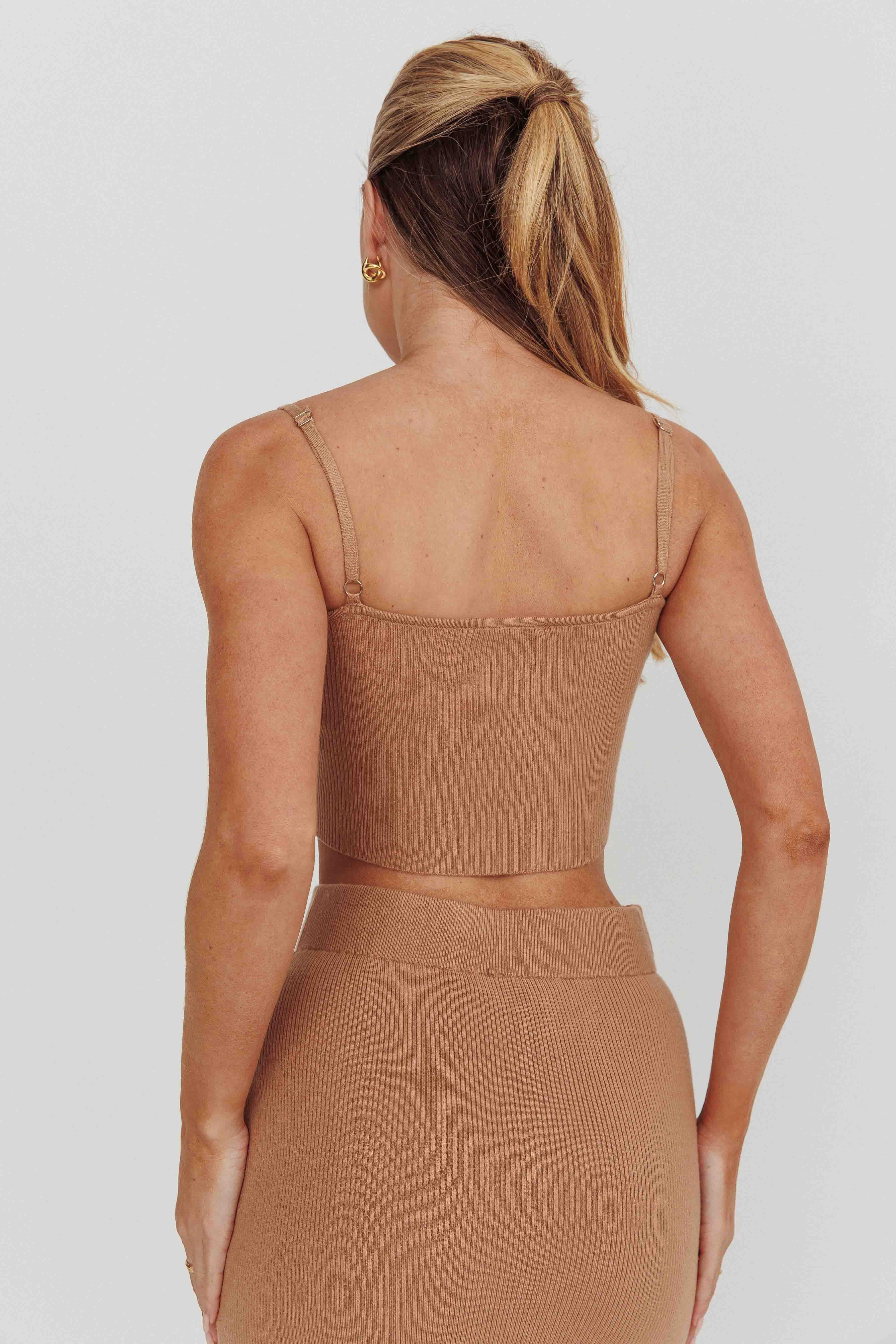 Loverboy Cropped Ribbed Cami Top Camel by Selfie Leslie