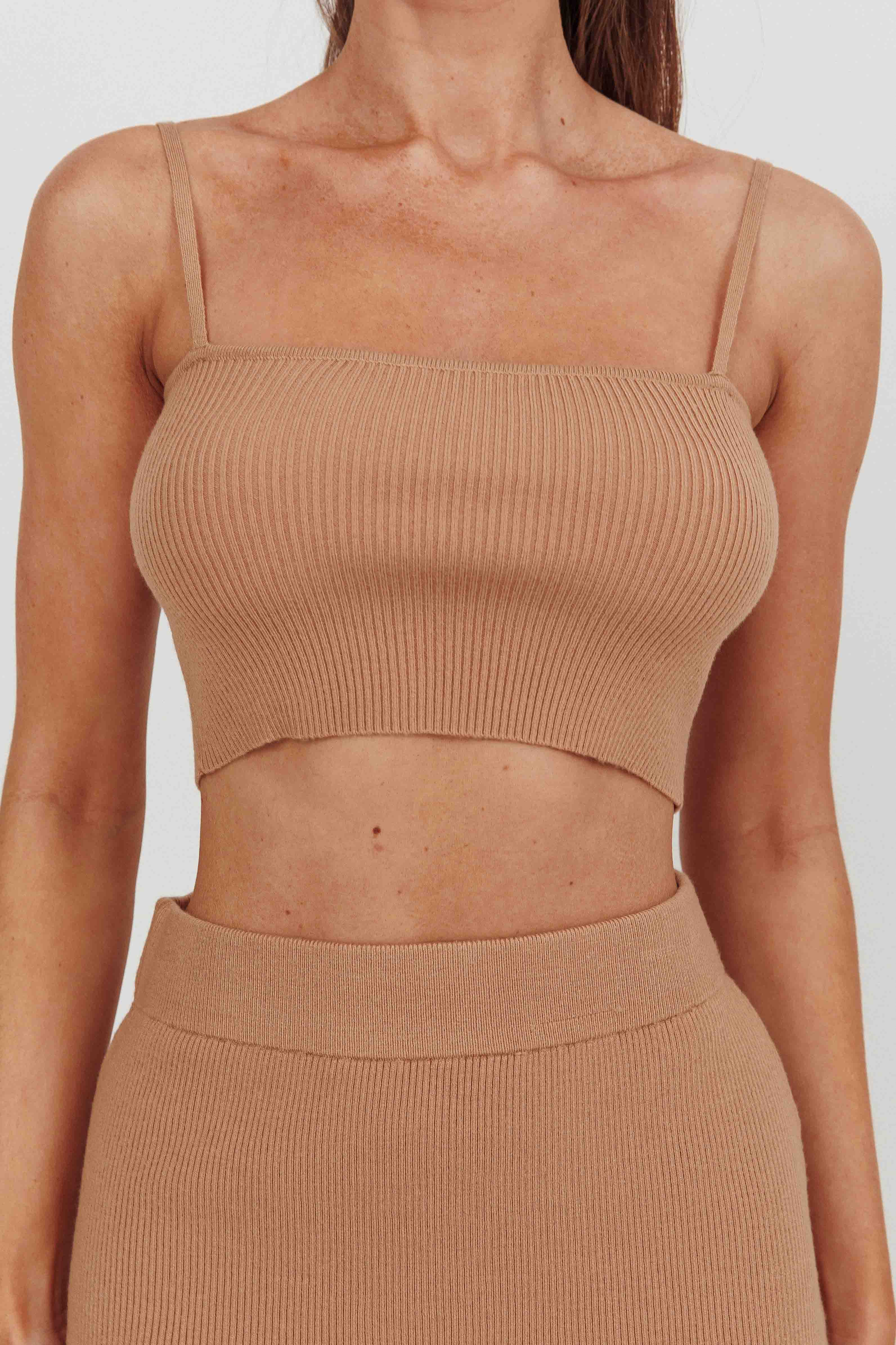 Loverboy Cropped Ribbed Cami Top Camel by Selfie Leslie