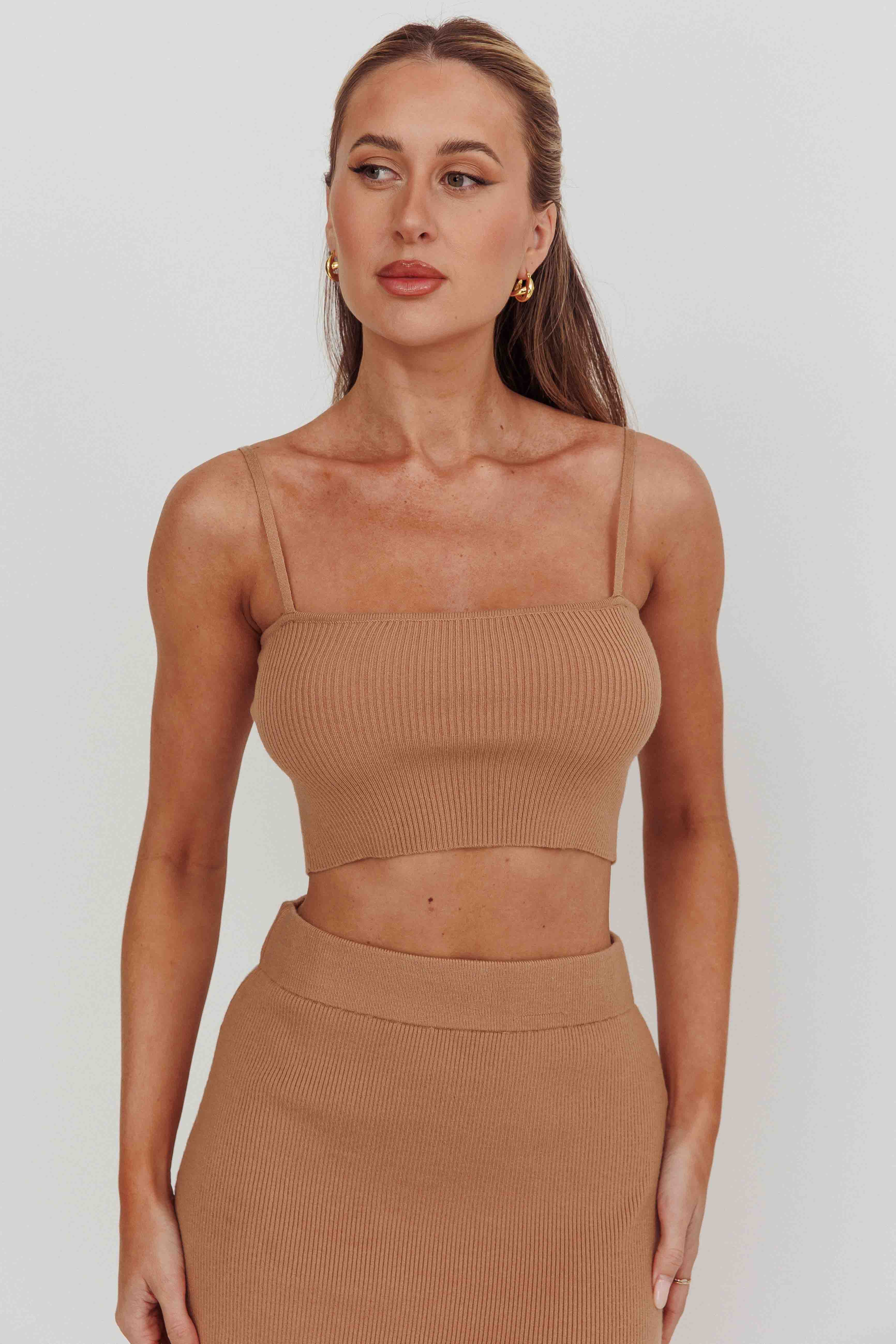 Loverboy Cropped Ribbed Cami Top Camel by Selfie Leslie