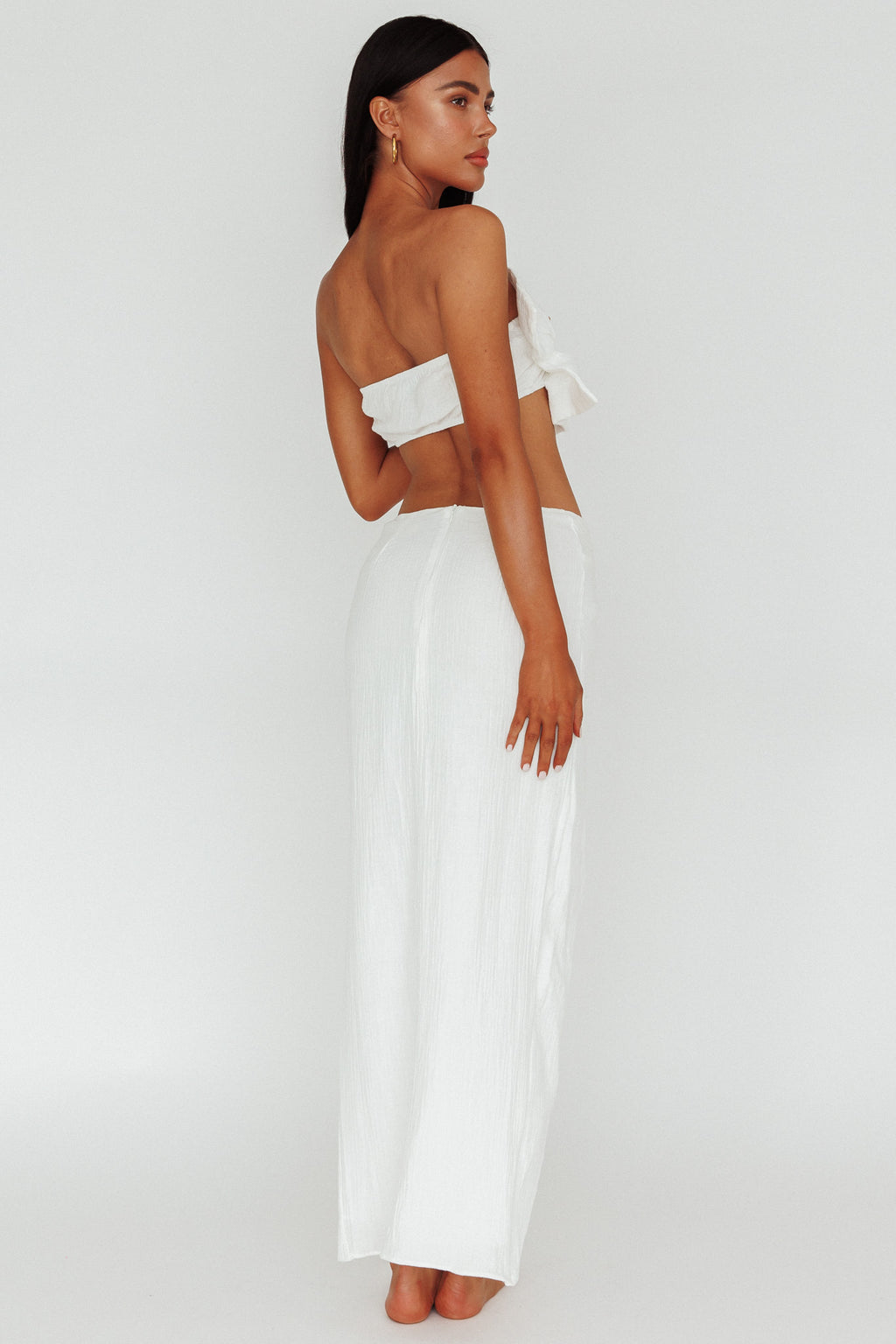 So Fine Twist Waist Crepe Midi Skirt Off White by Selfie Leslie