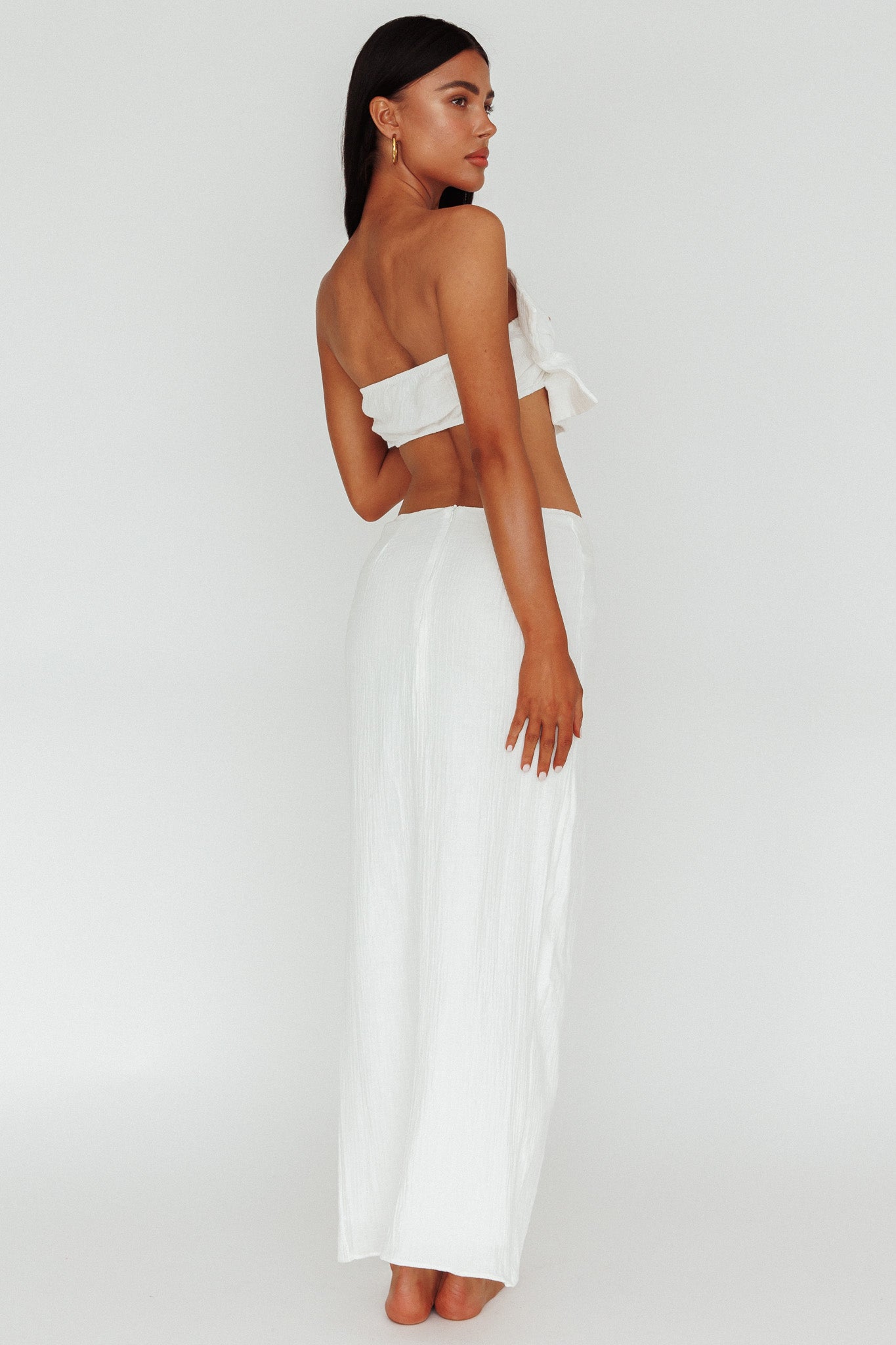 So Fine Twist Waist Crepe Midi Skirt Off White by Selfie Leslie