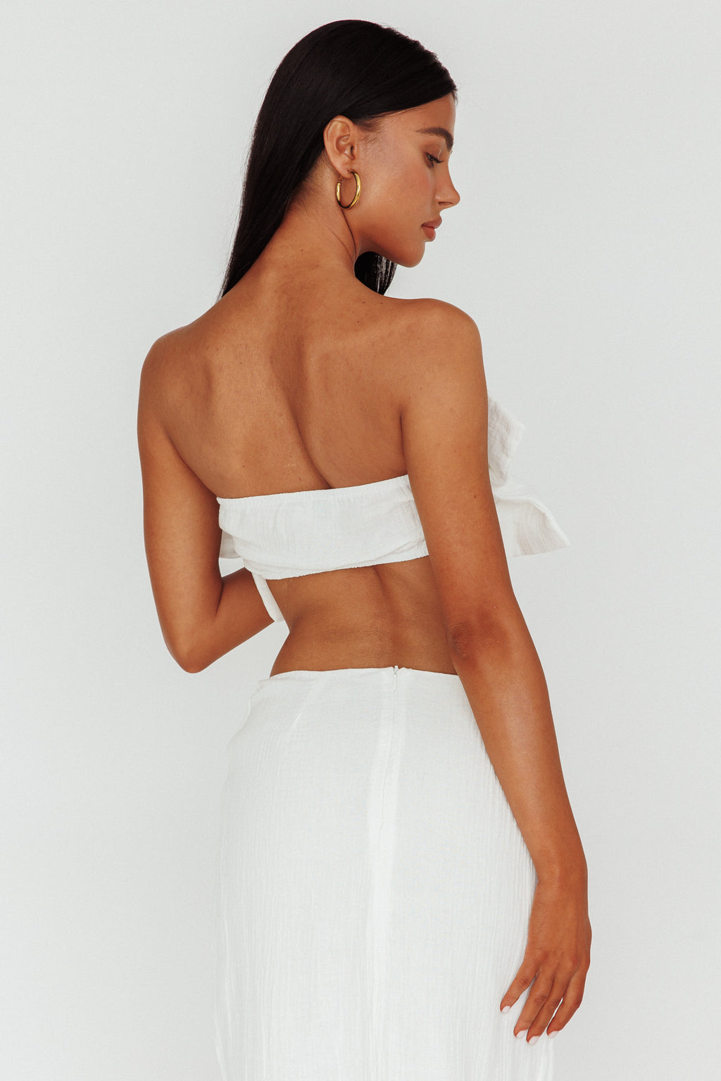 So Fine Ruffle Crop Top Off White by Selfie Leslie