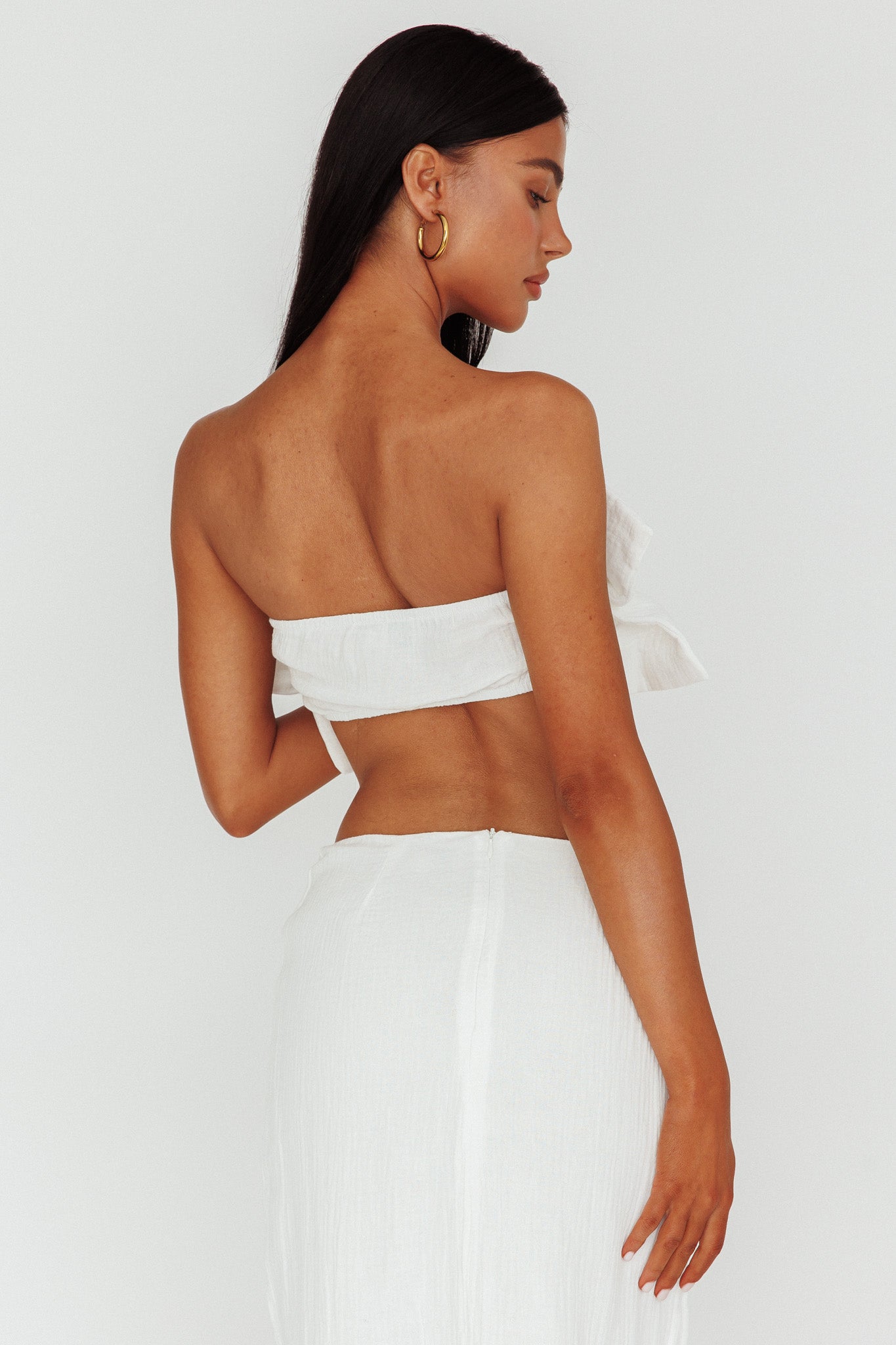 So Fine Ruffle Crop Top Off White by Selfie Leslie