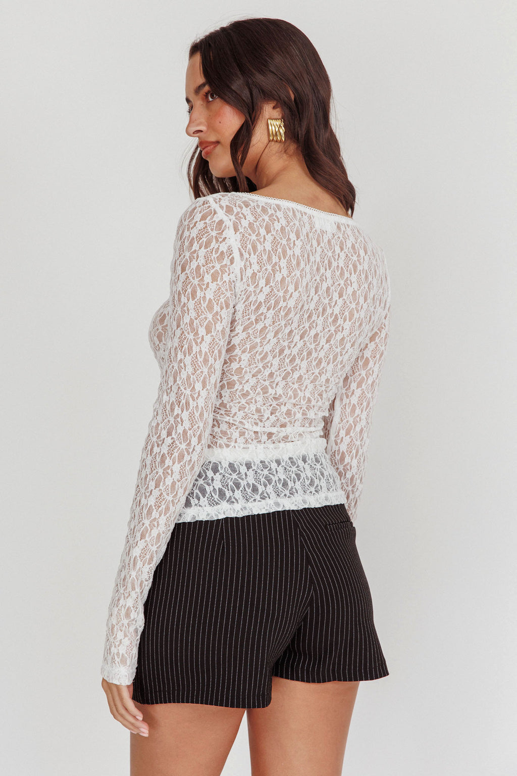 Starlit Sheer Lace Top White by Selfie Leslie