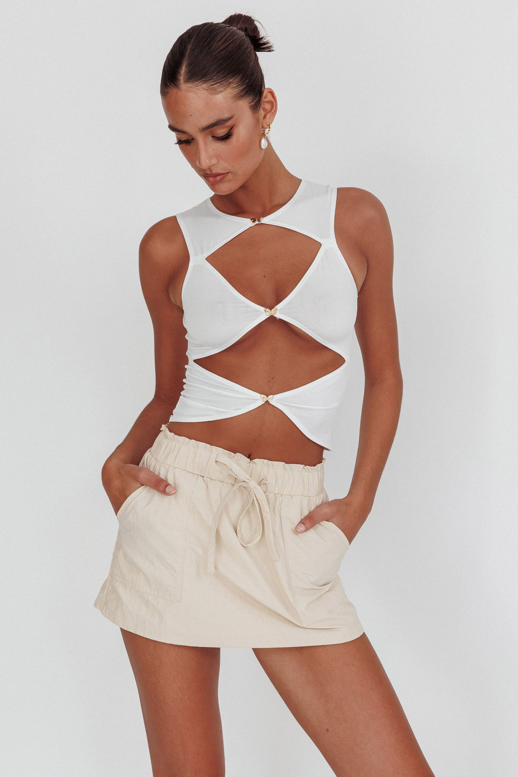 Argyle Cut-Out Sleeveless Top White by Selfie Leslie