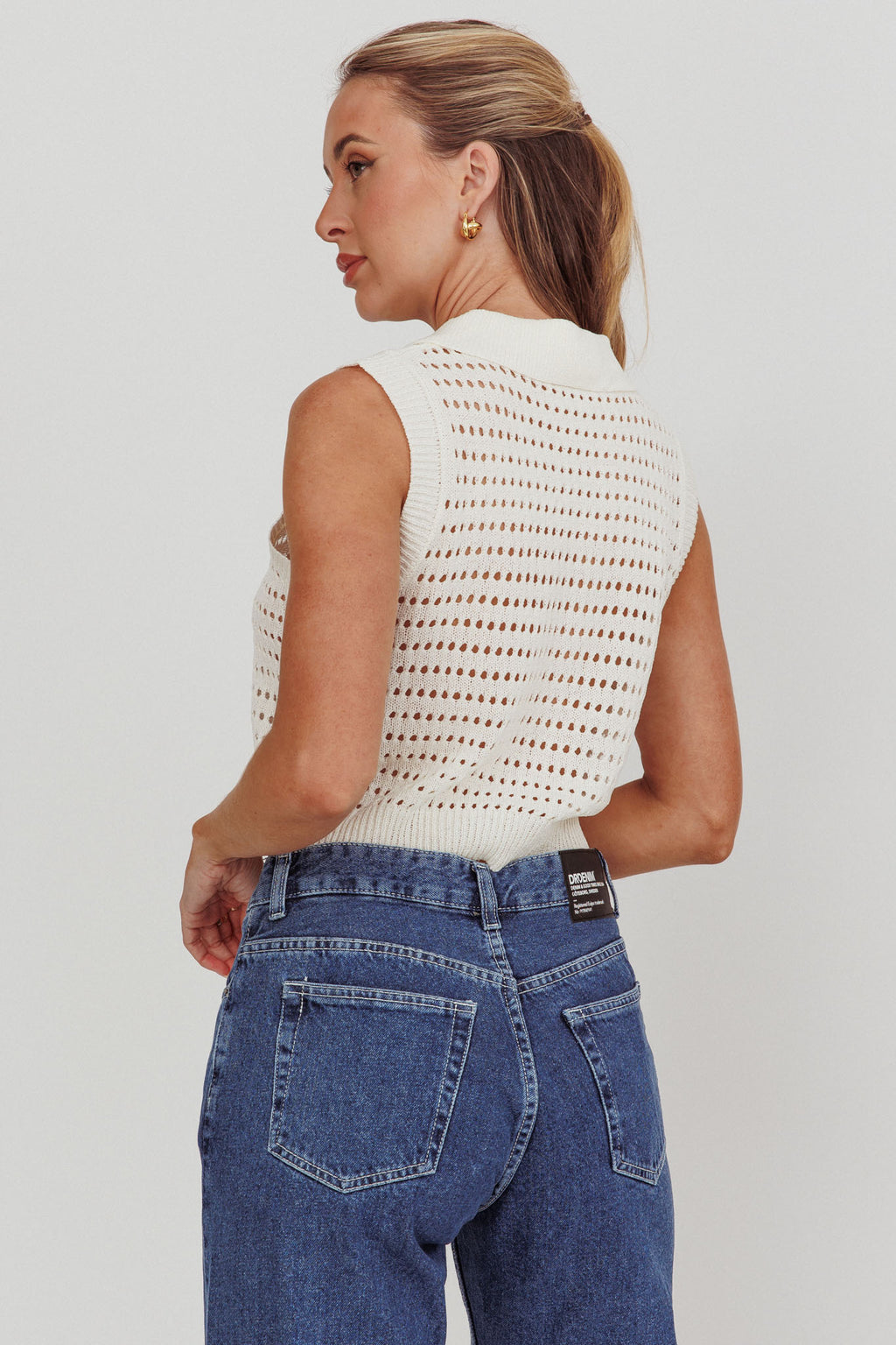Daithi Collared Sleeveless Knit Top Ivory by Selfie Leslie