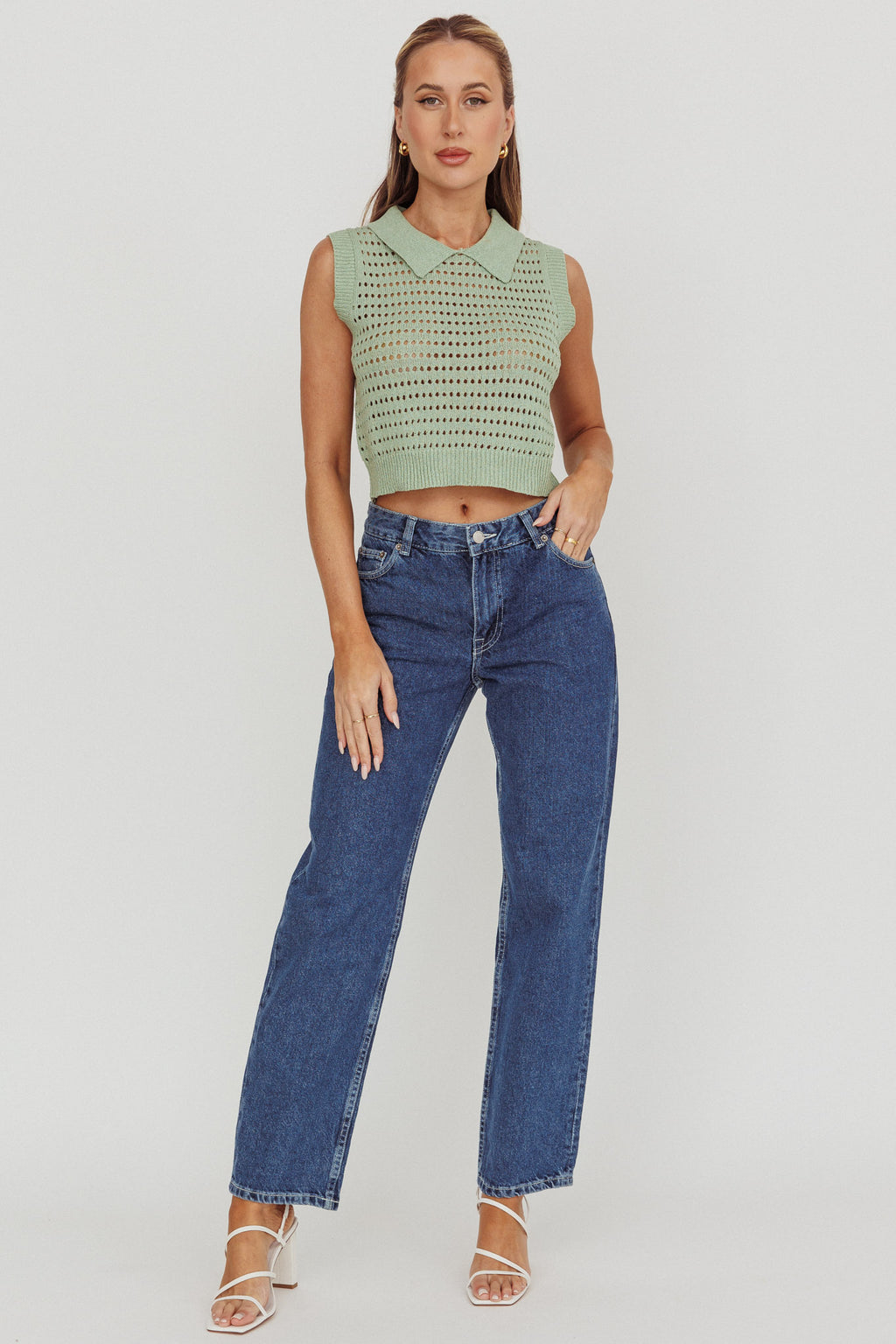 Daithi Collared Sleeveless Knit Top Mint by Selfie Leslie