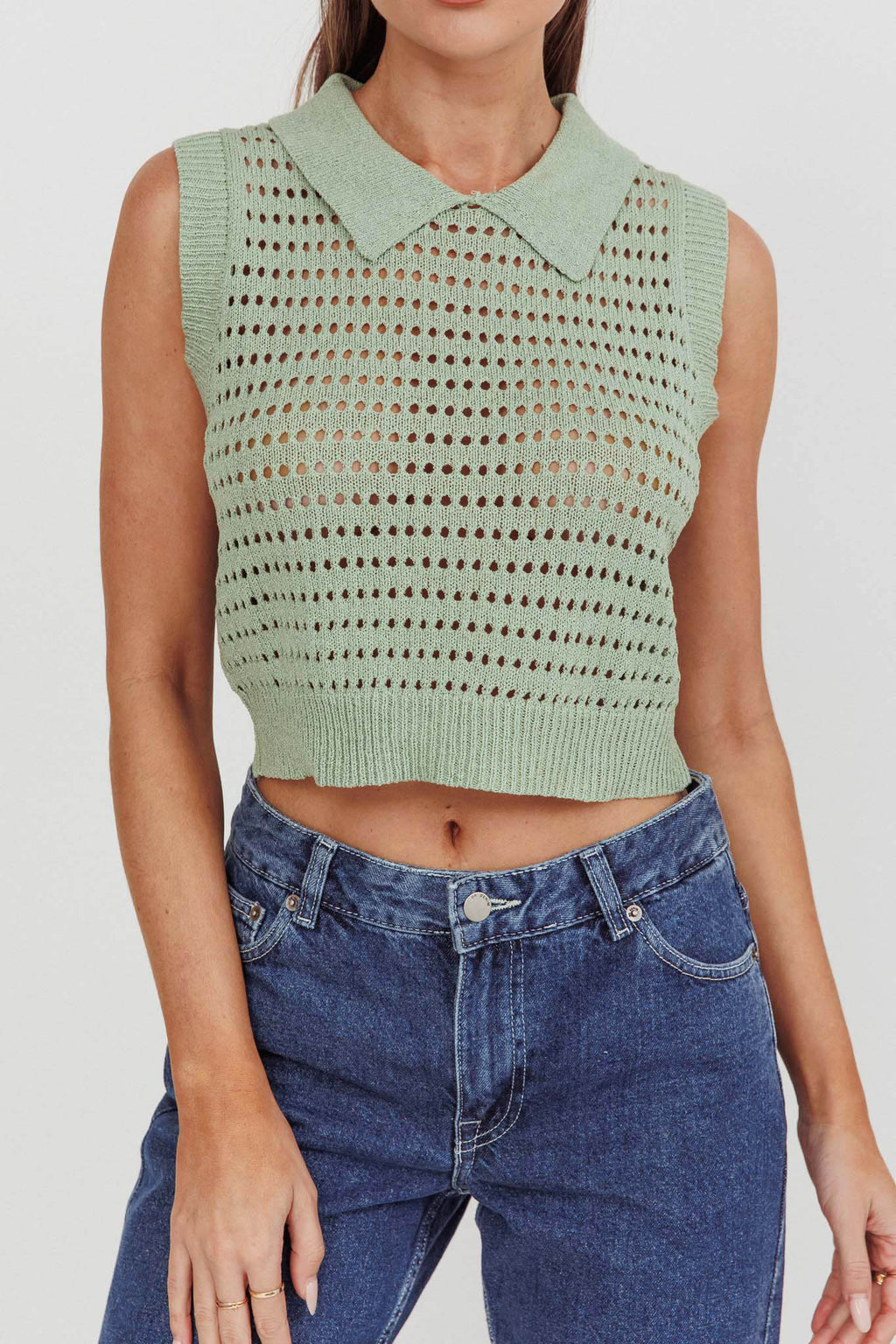 Daithi Collared Sleeveless Knit Top Mint by Selfie Leslie