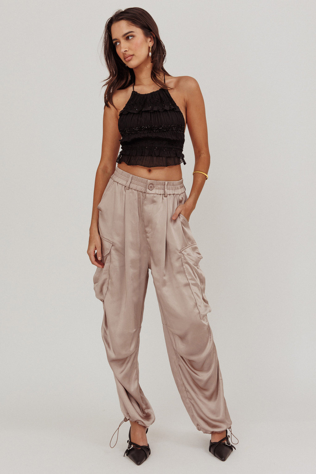 Betty Satin Cargo Pant Mink by Selfie Leslie