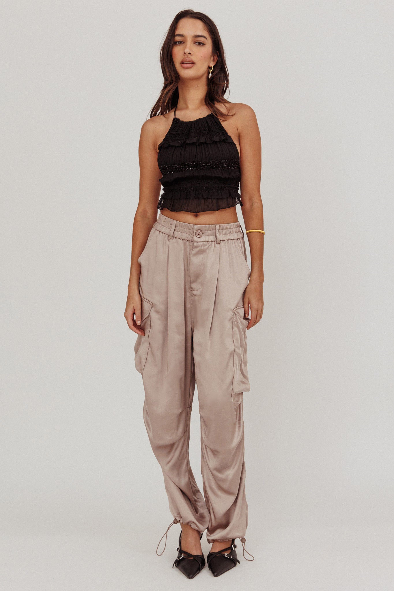 Betty Satin Cargo Pant Mink by Selfie Leslie