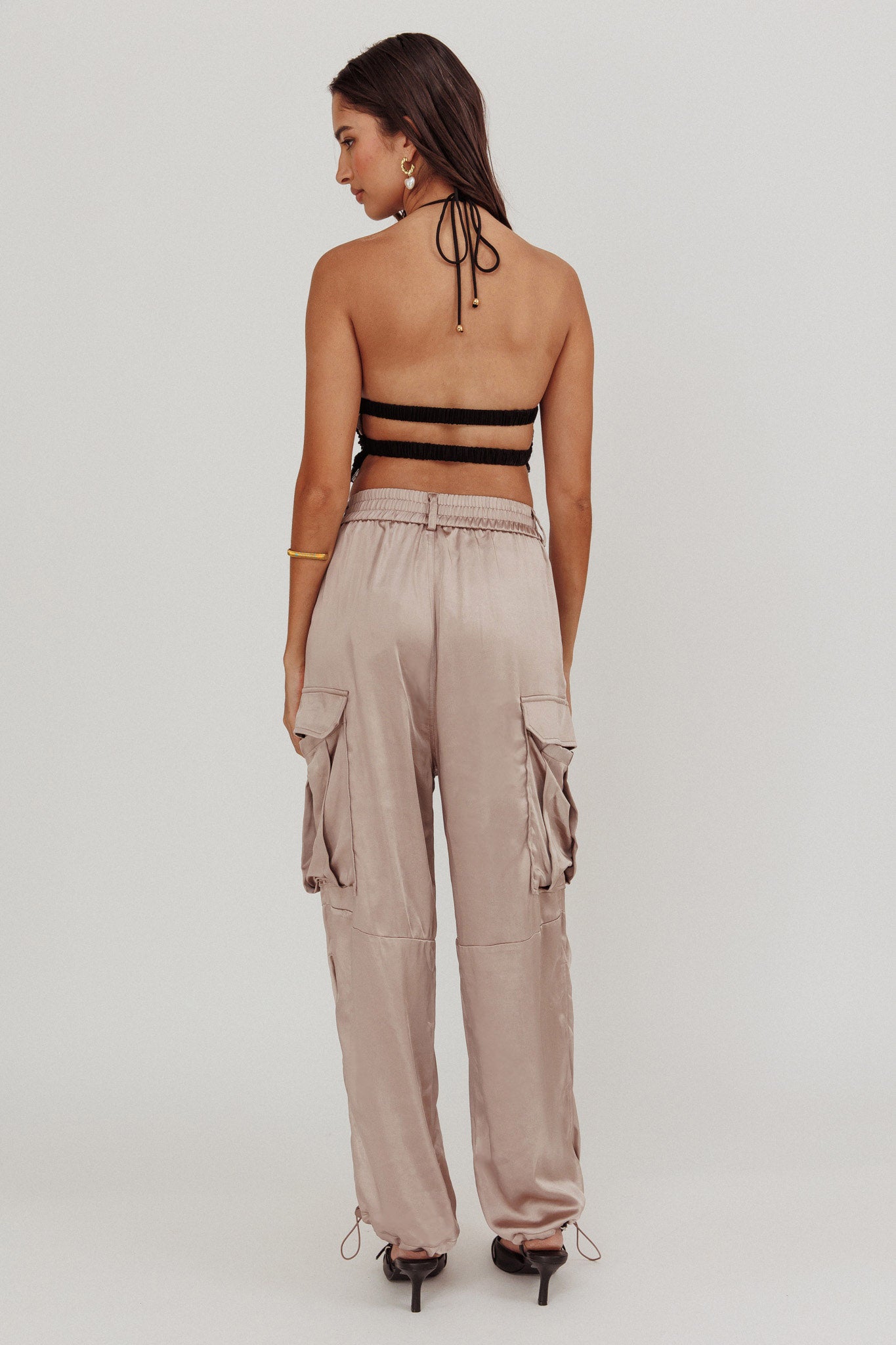 Betty Satin Cargo Pant Mink by Selfie Leslie