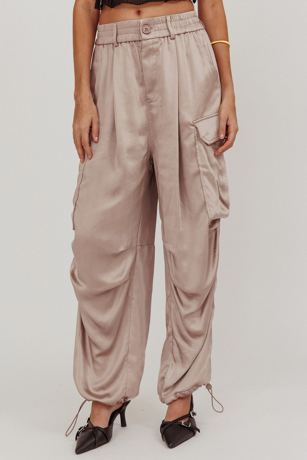 Betty Satin Cargo Pant Mink by Selfie Leslie