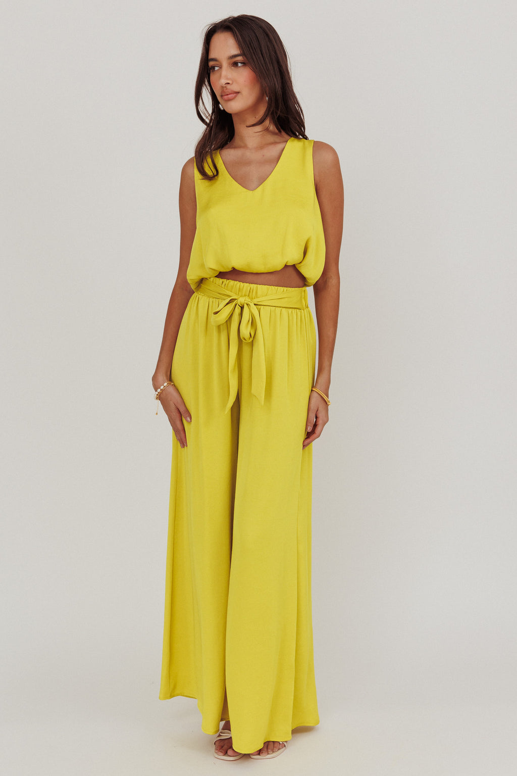 Mariposa Wide Leg Pant Chartreuse by Selfie Leslie