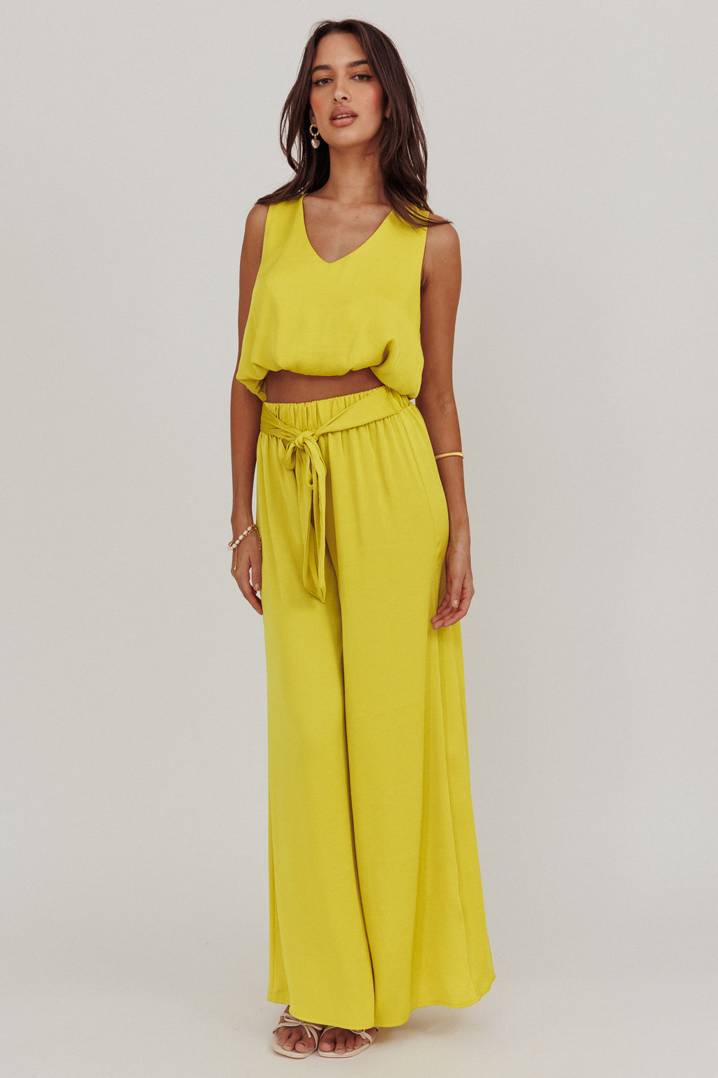 Mariposa Wide Leg Pant Chartreuse by Selfie Leslie