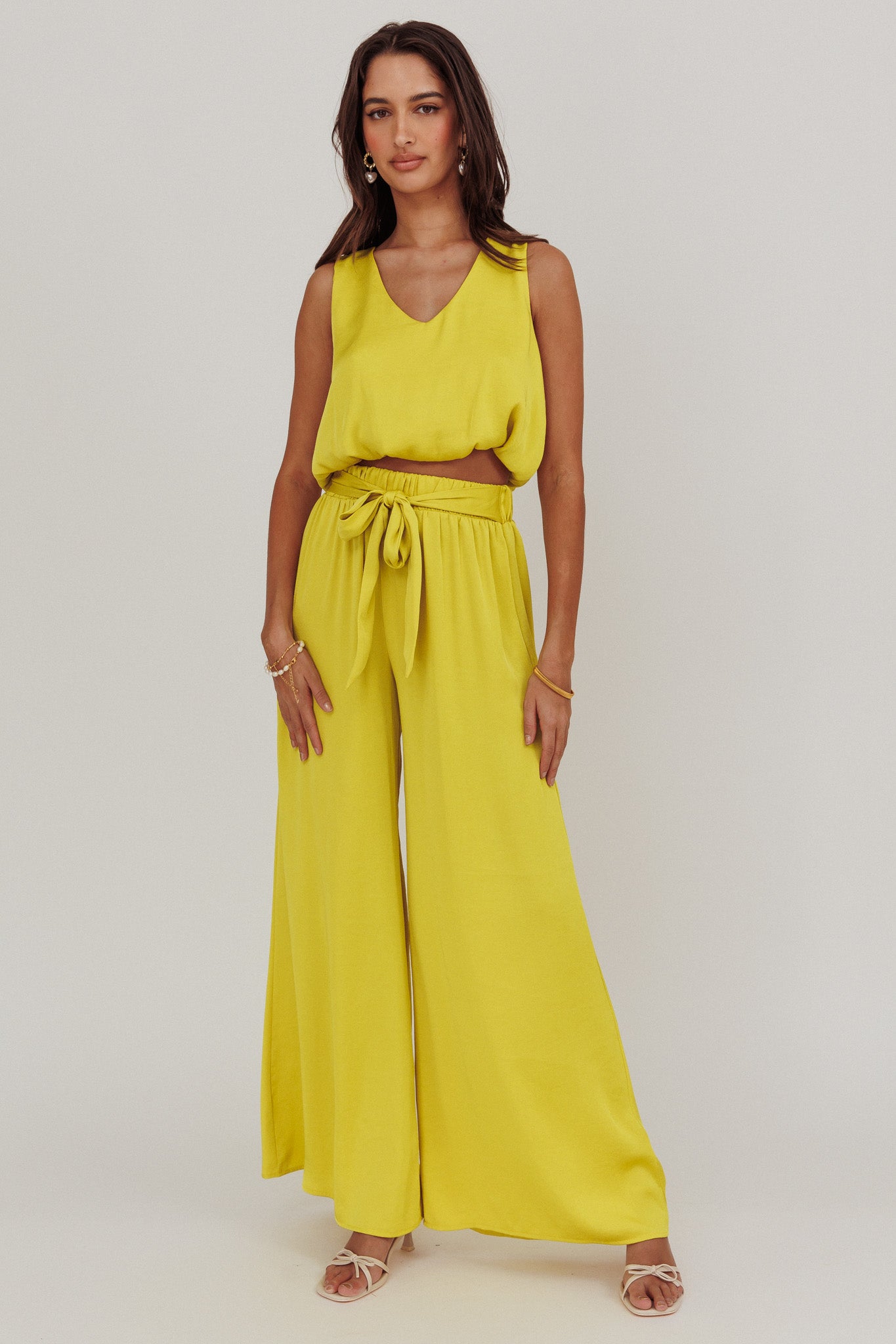 Mariposa Wide Leg Pant Chartreuse by Selfie Leslie