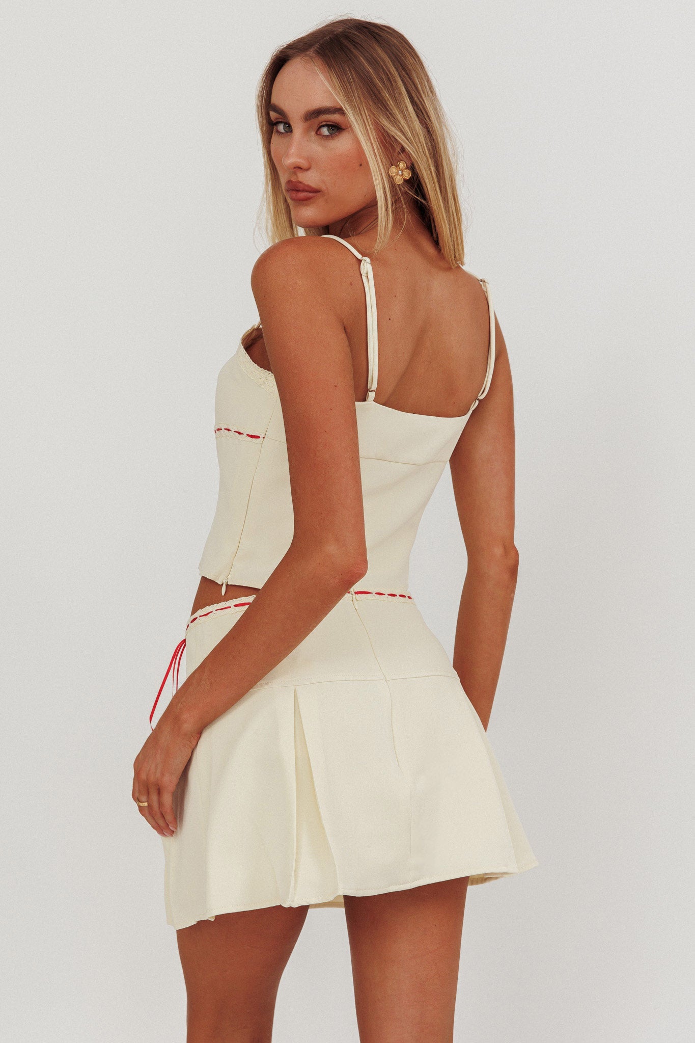 Maxxine Pleat Mini Skirt Bone by Selfie Leslie