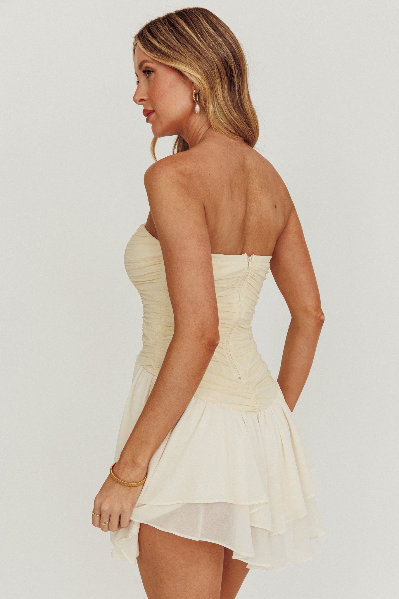 Cherry Lips Strapless Chiffon Mini Dress Cream Cherry Lips Strapless Chiffon Mini Dress Cream
