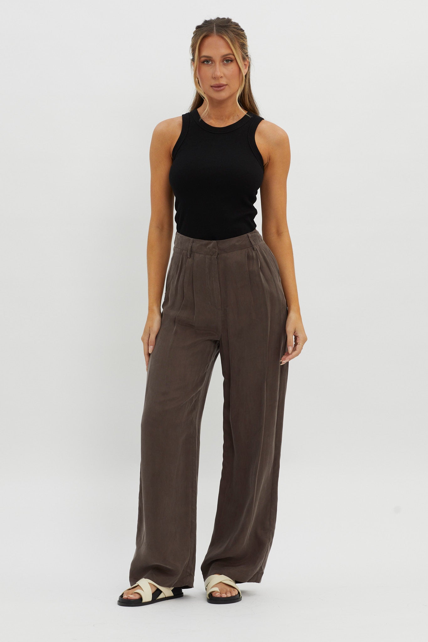 Brooks Crew Neck Ribbed Top Black by Selfie Leslie