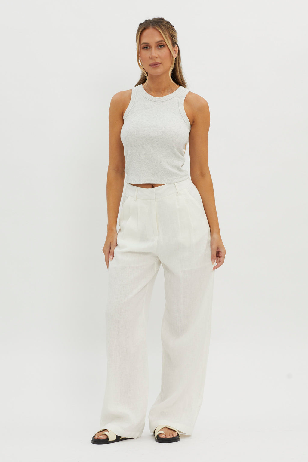 Brooks Crew Neck Ribbed Top Grey by Selfie Leslie