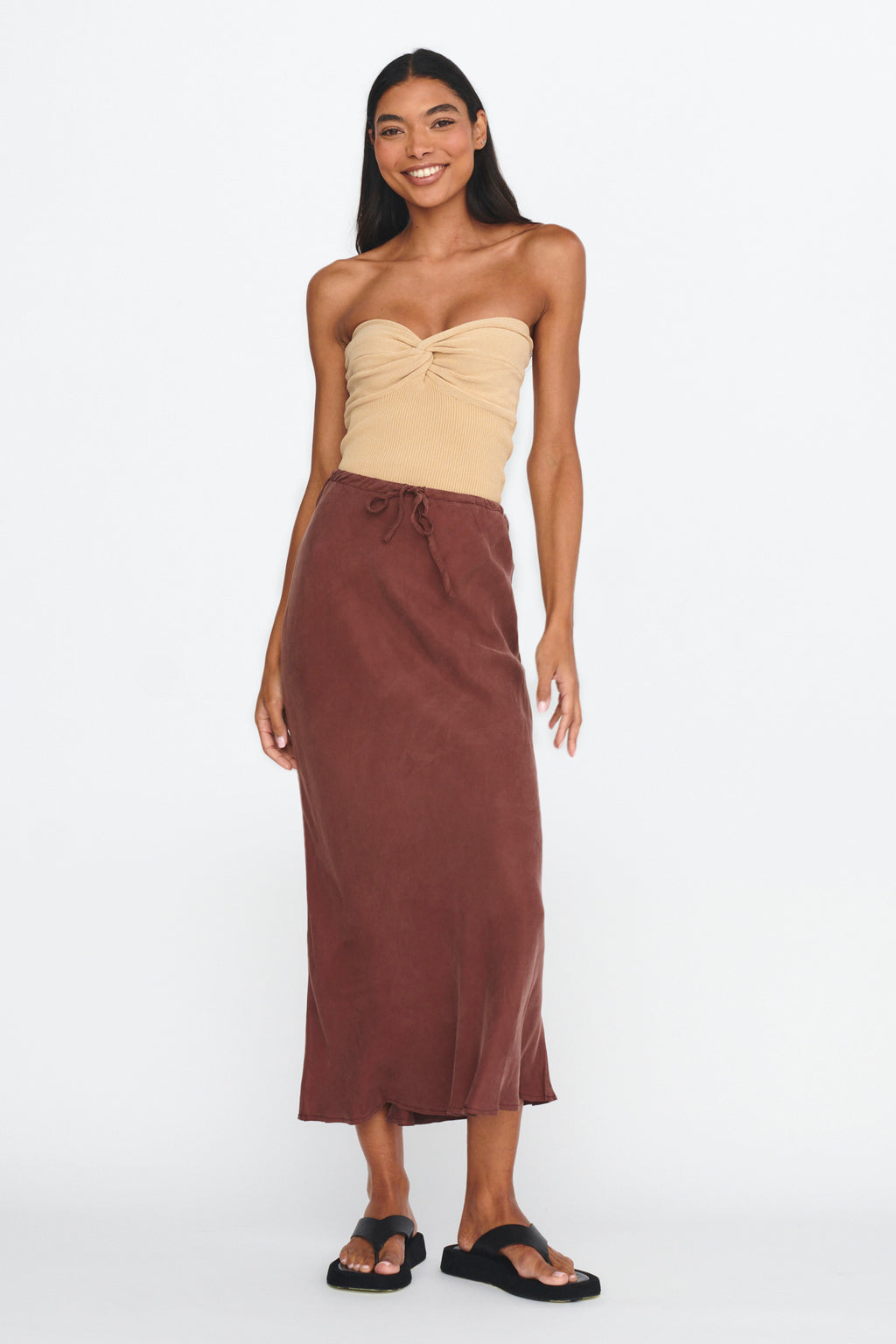 Teagan Strapless Ribbed Knit Top Beige by Selfie Leslie